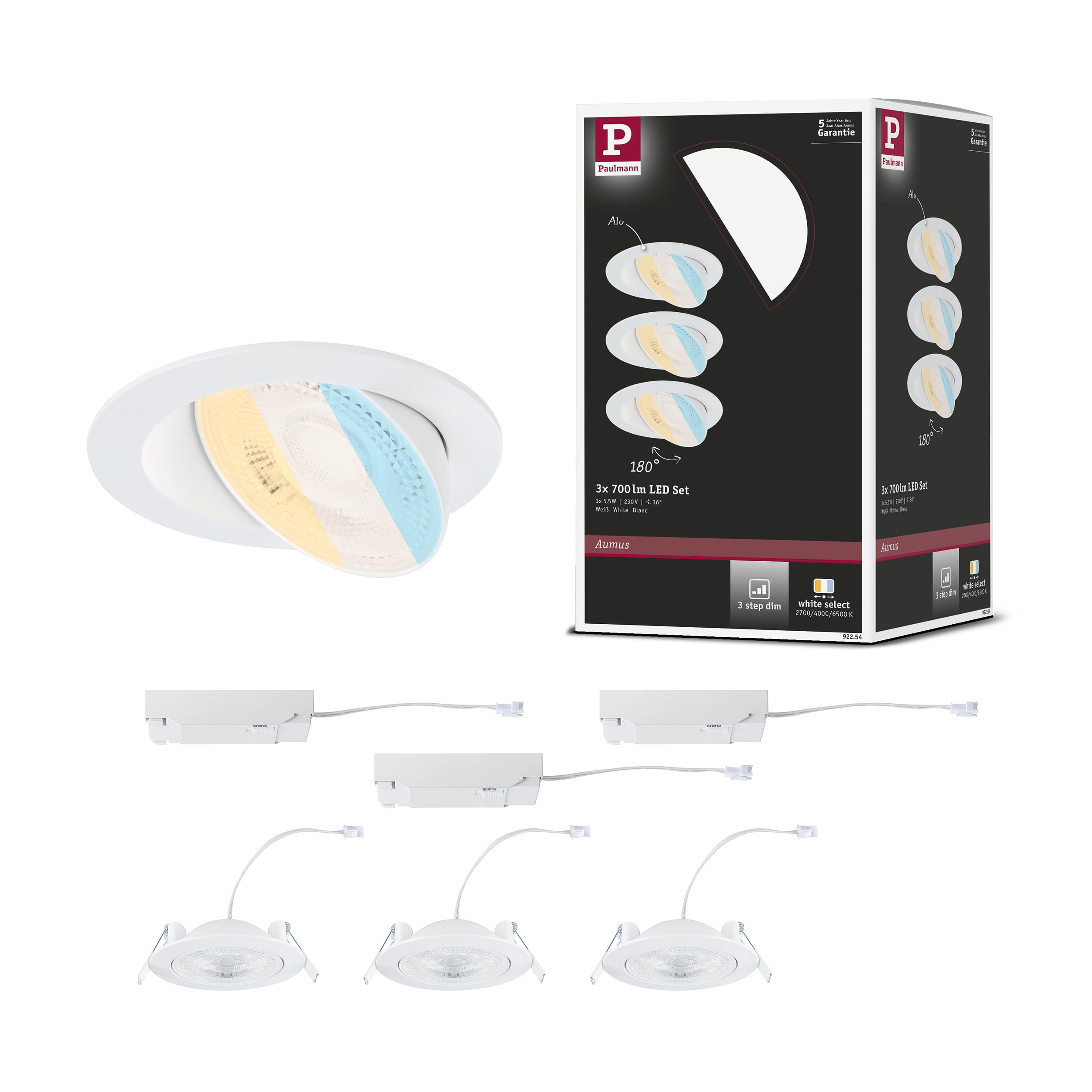 Paulmann Set Aumus RL Swivel 3StepDim LED 3x750lm 2700-6500K 5W 230V White matt 92254