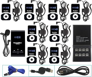 EXMAX® EX-100 Wireless Tour Guide System Translator Device for Courtroom Church Translation Simultaneous Language Interpretation City Tour Travel (1 Transmitter 8 Receivers 16-port Charging Station)