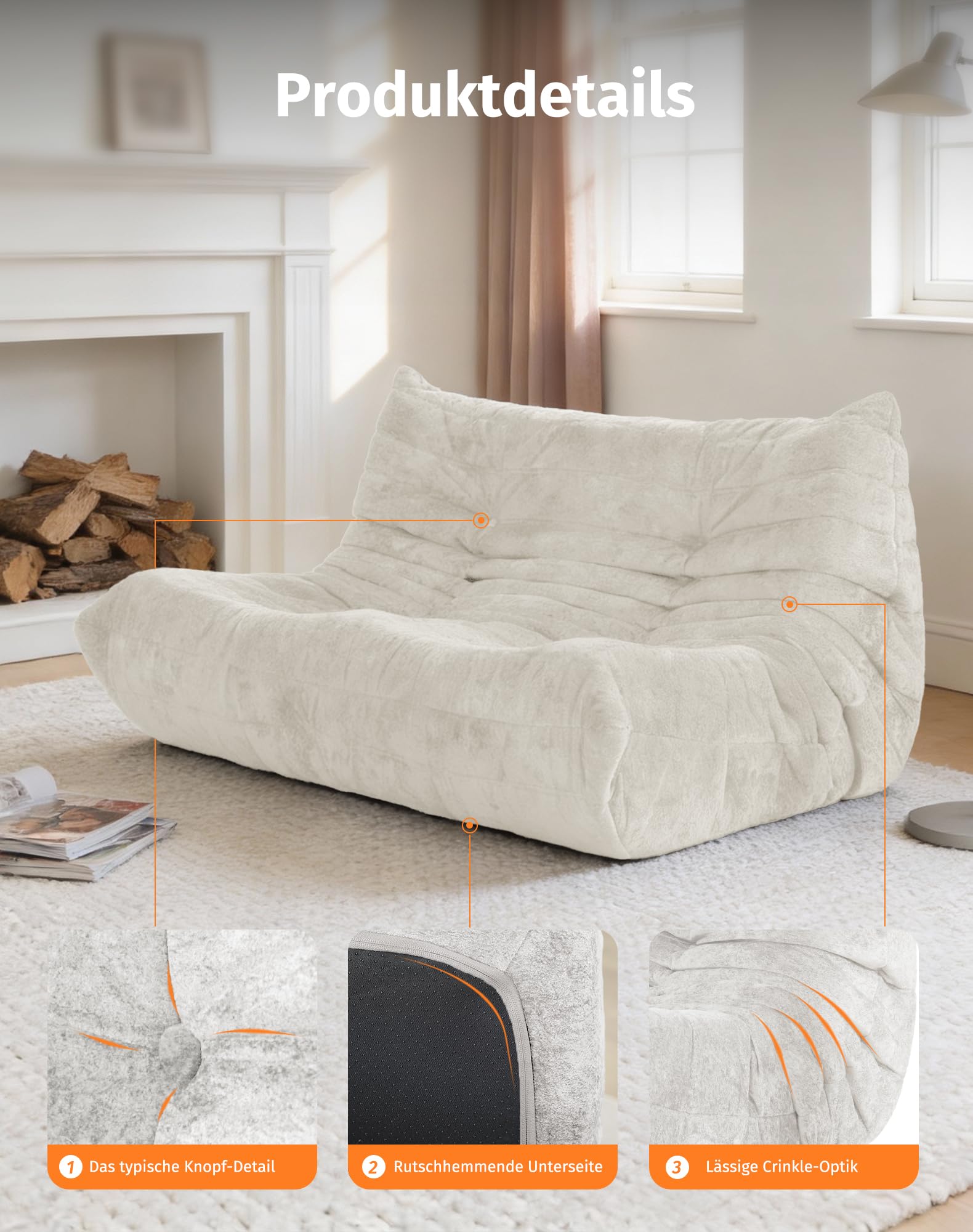 Upvilla Boneless Schaumstoff Couch – bequemes Bodensofa Mit Ergonomischem Design, Ohne Montage, Sitzsack Sofa für Wohnzimmer, Schlafzimmer, Apartment,Gaming & Büro