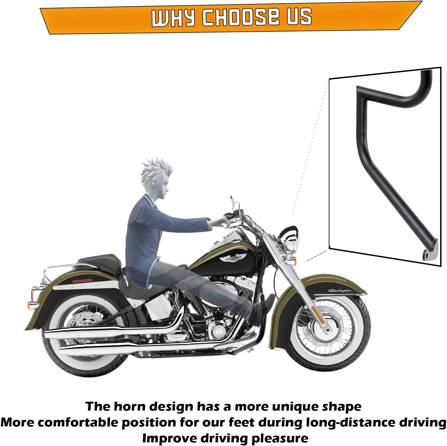 Crash Bar Engine Guard Highway Freeway Bar for Harley Softail Fat boy Fat Bob Heritage Low Rider Breakout Street Bob Deluxe Models (Softail 2018-up, Black-Ordinary Style)