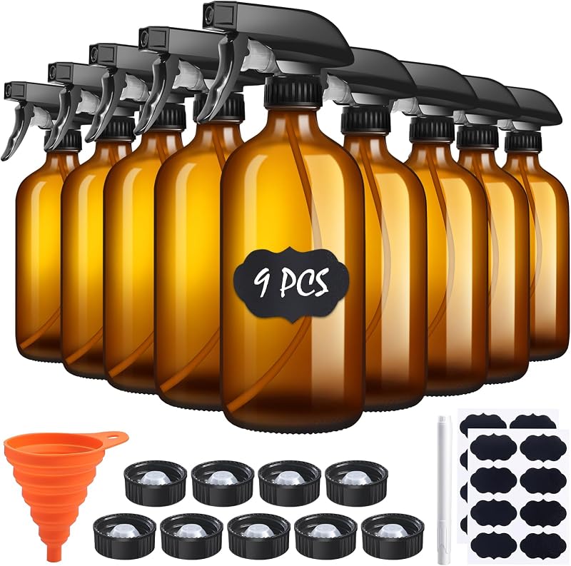 sietpoek Conjunto com 9 frascos spray de vidro âmbar, 473 mL