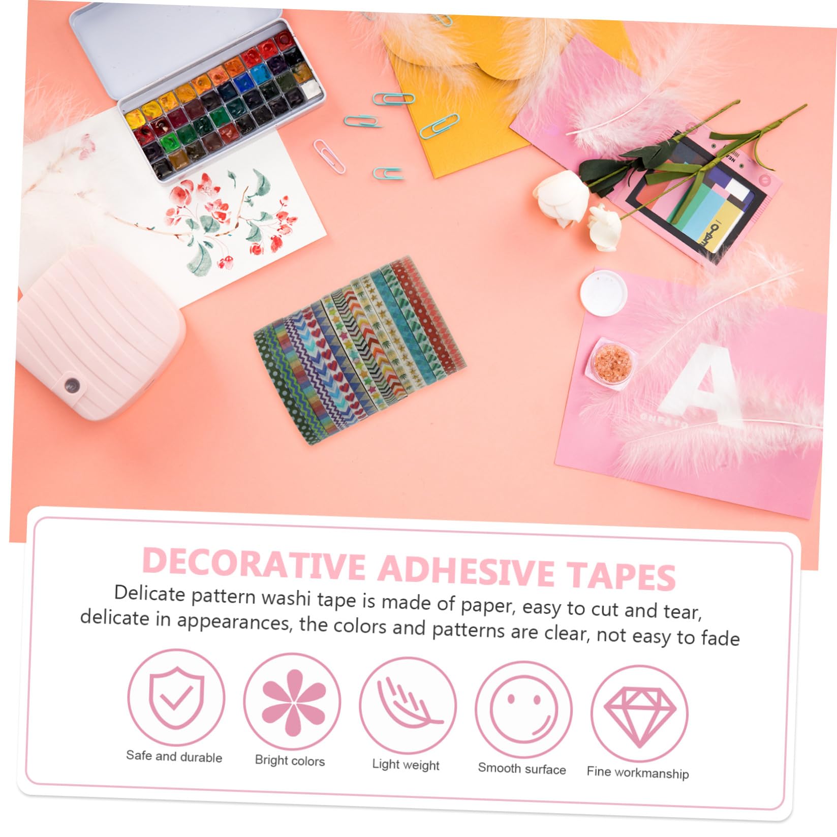 TEHAUX 192rotoli Decorativo Washi Per Adesivi Multi- Per e Scrapbook Facili Strappare Residui Per