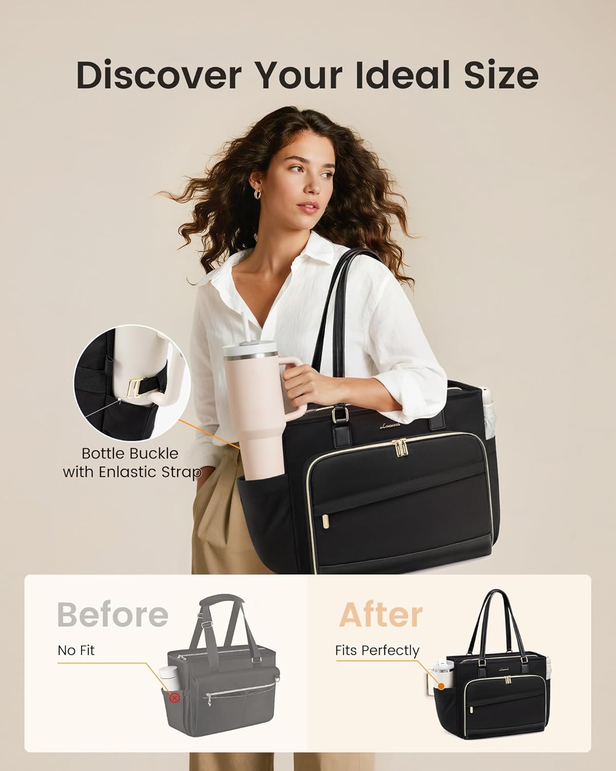 LOVEVOOK Teacher Tote Bag, Laptop Bag for Women with Large Cup Holder & Accordion File Area, Work Tote Bag for Business - Image 4