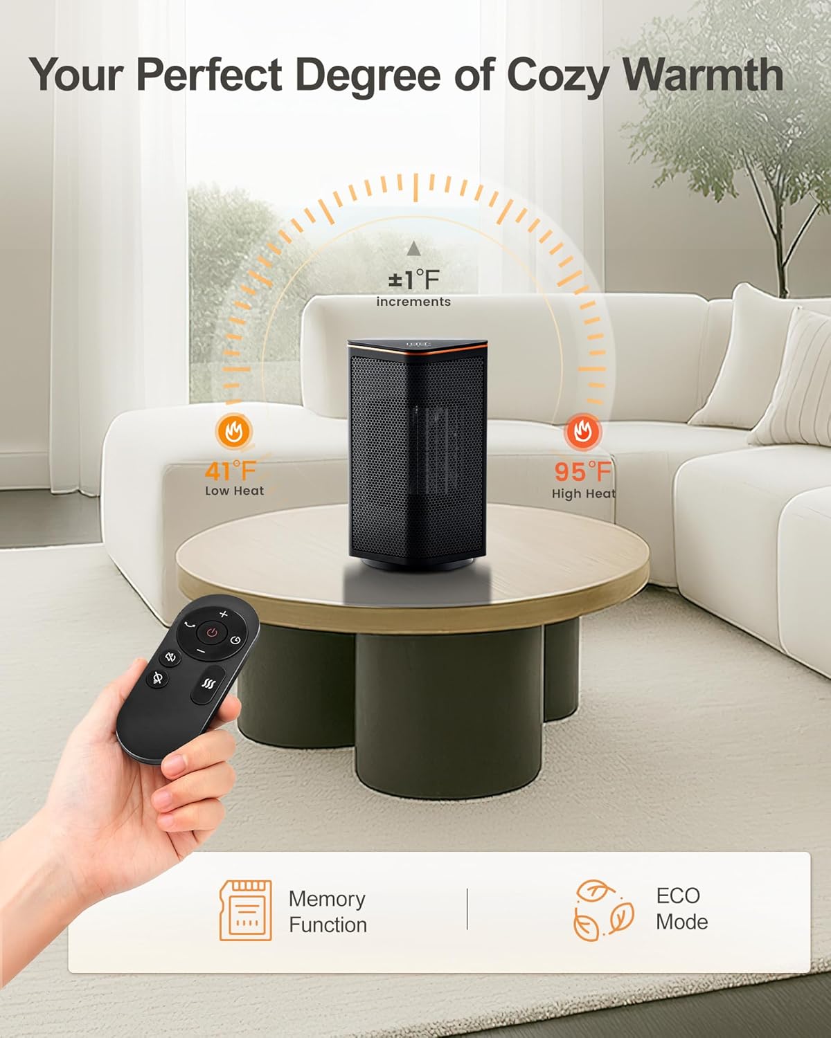 Space Heaters for Indoor Use, Portable Electric Heater with Thermostat, 70° Oscillation, 5 Modes, 12H Timer, 1500W White Small Room Heater for Office Bedroom Desk