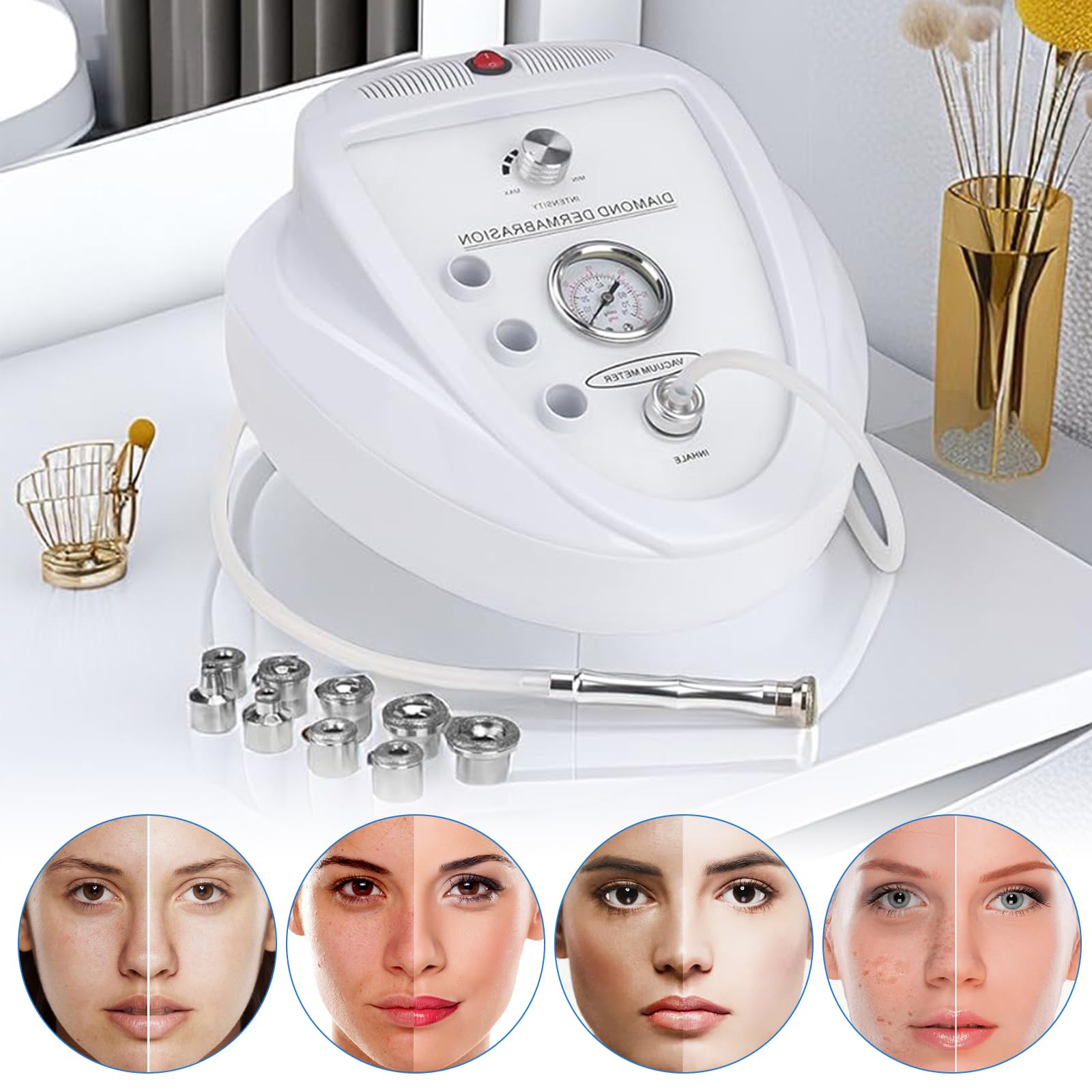 Topdirect Diamant Microdermabrasion Maschine und Saugwerkzeug, Professionelle mikrokristalline Peeling Ausrüstung, Mikrodermabrasionsgerät für Salon und Heimgebrauch, 65-68cmHg