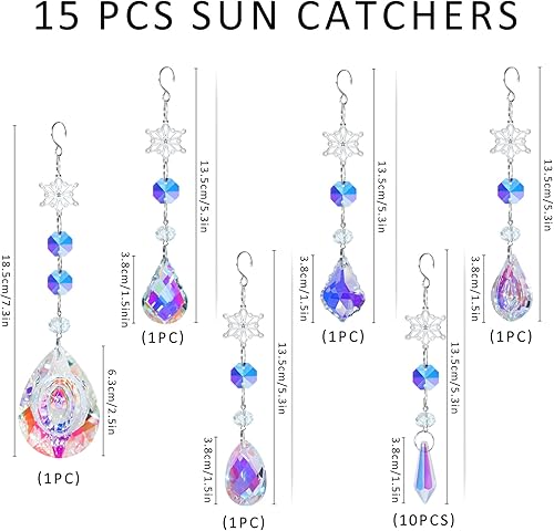 Miniatura 6 de 15 piezas de atrapasoles de cristal AB-Color para colgar en la ventana, adorno de arco iris, cuentas de vidrio, prismas colgantes para jardín,