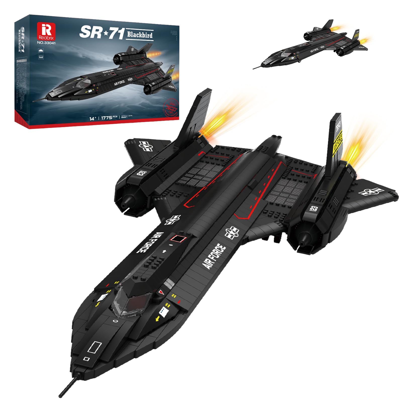 Reobrix SR-71 Blackbird Reconnaissance Fighter Jet Building Set, 33041 Juegos de construcción de aviones militares, decoración del hogar o colección, juguetes de avión de aviación, regalos para