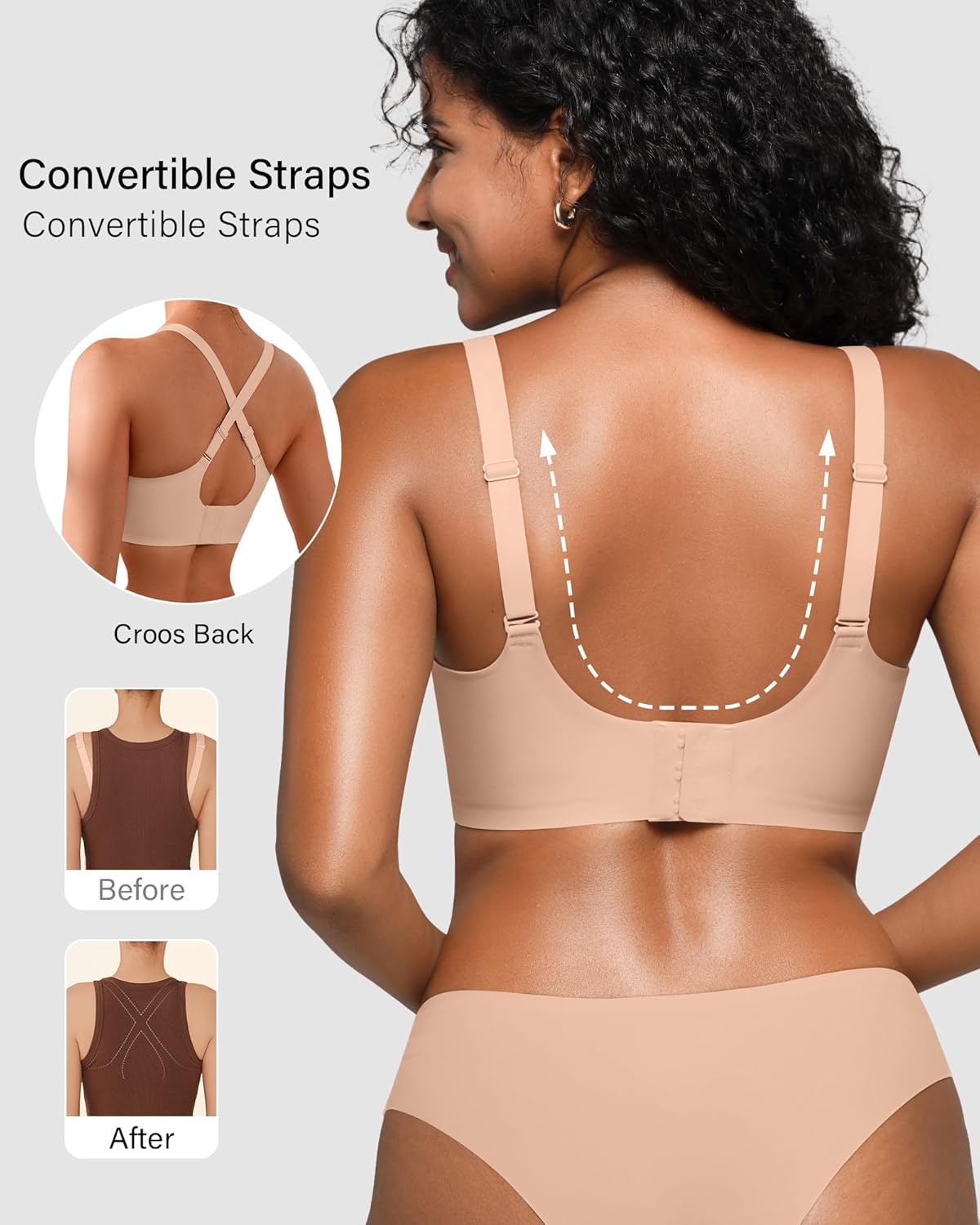 DEANGELMON Scalloped V Neck Wireless Bras for Women Seamless No Underwire Full Coverage Push Up Bras Soft Comfort Bralettes - Image 4