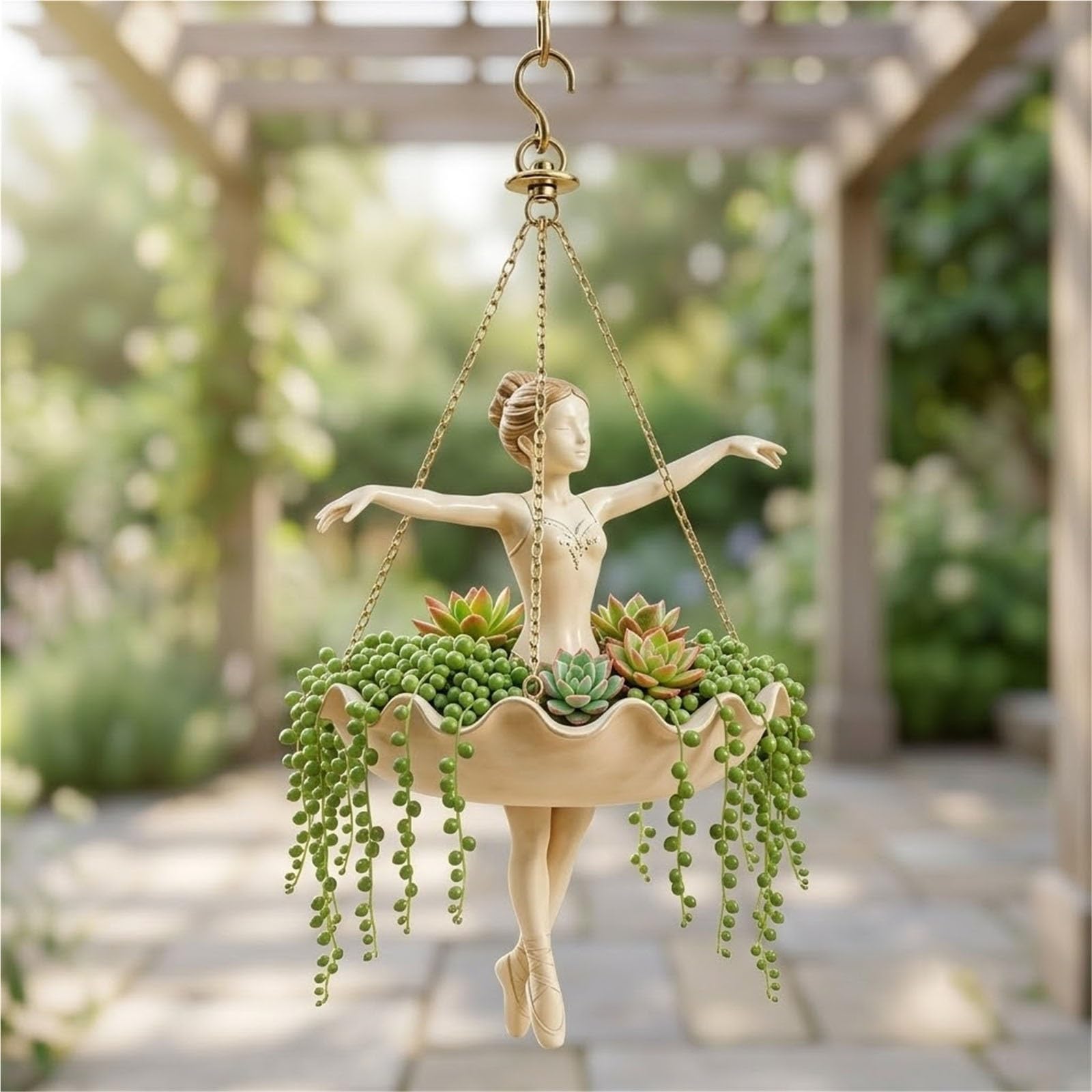 THUCHENYUC Ballet Dancer Hanging Planter, Ballerina Plant Holder,360° Rotating Decorative Flower Pot with Metal Chains(1pcs)
