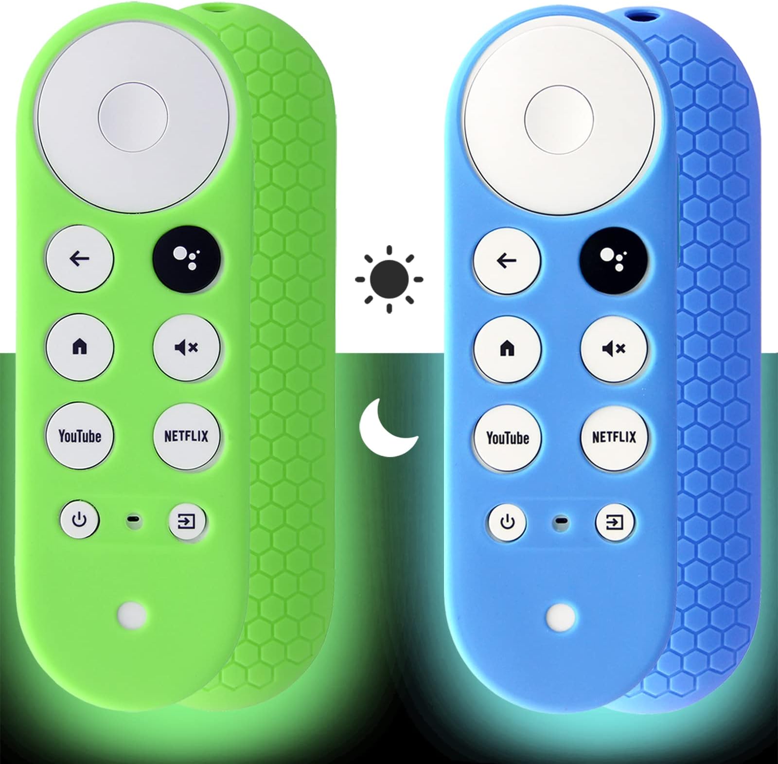 2pcs Remote Cover (Glow in The Dark) Compatible with 2020 Chromecast with Google TV Voice Remote, Pinowu Anti Slip Silicone Case Cover (Green and Blue)