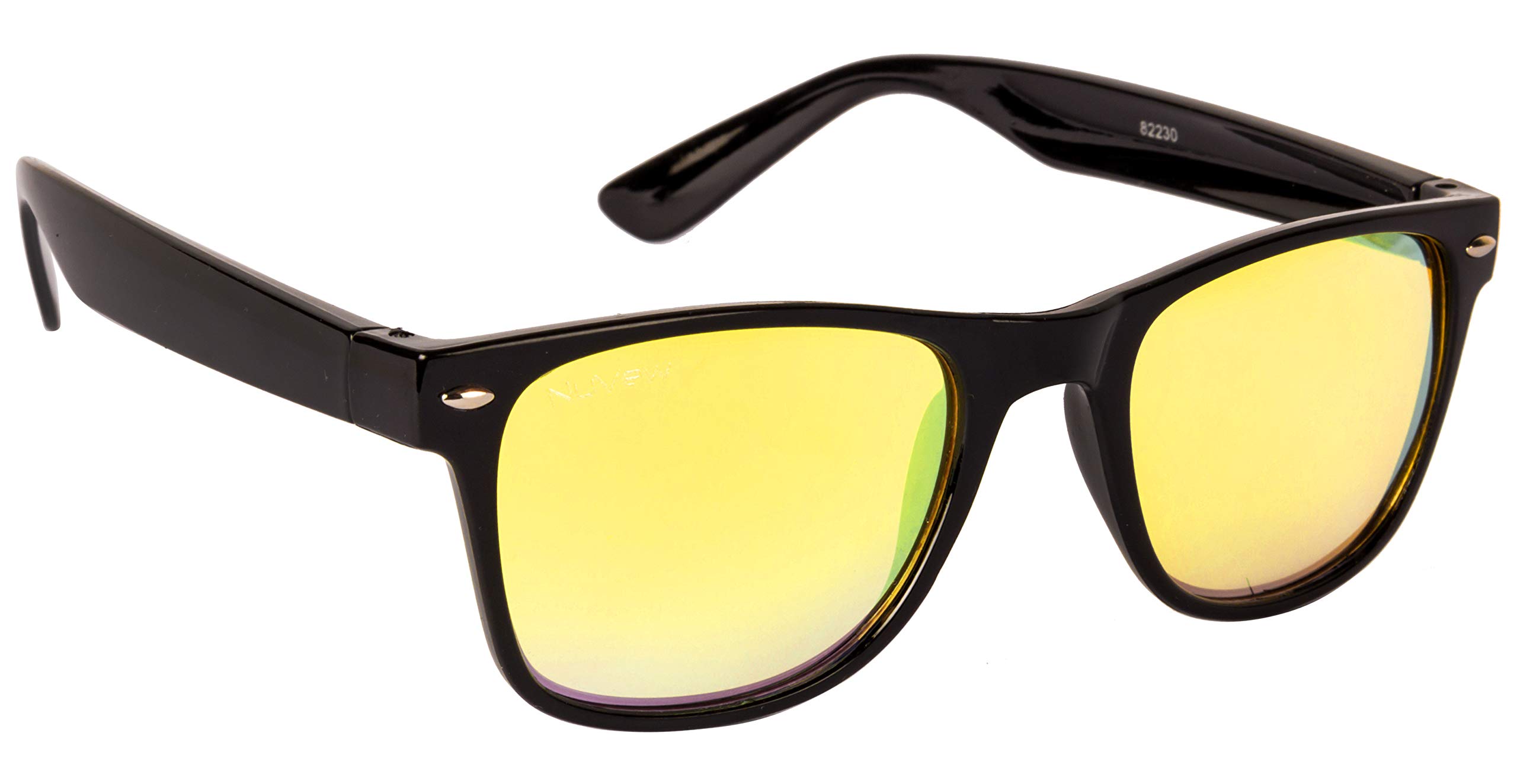 mirrored rectangular unisex sunglasses - (mirror yellow lens | black frame | medium size | nw-82230-22)