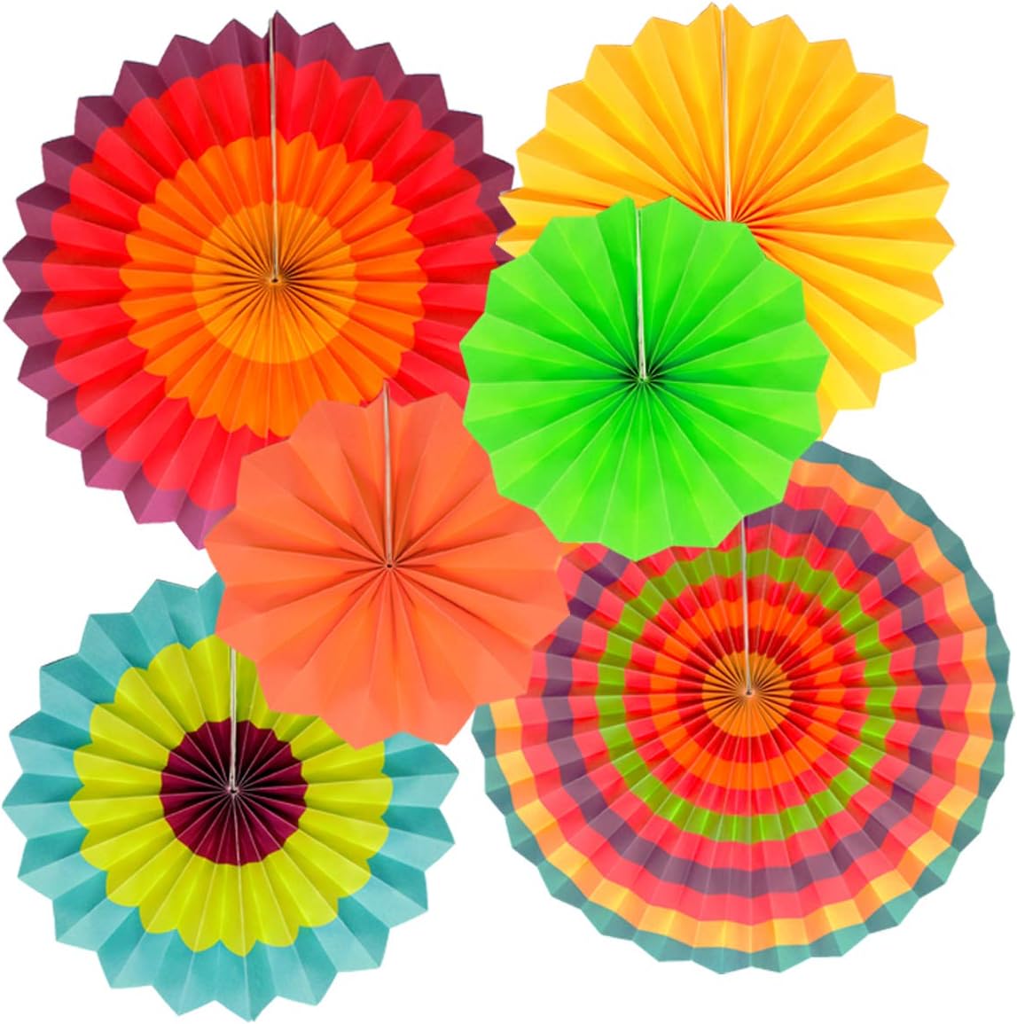 Fiesta Hanging Paper Fans Lantern Round Wheel Disc Design for Party,Event,Wedding Birthday Carnival Home Decorations (Set of 6 style1)