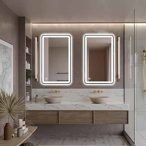 Miniatura 2 de TheiaMo Espejo de baño LED, espejo rectangular de 32 x 24 pulgadas, espejo de pared antivaho con luz cálida  natural  blanca ajustable de 3 colores,