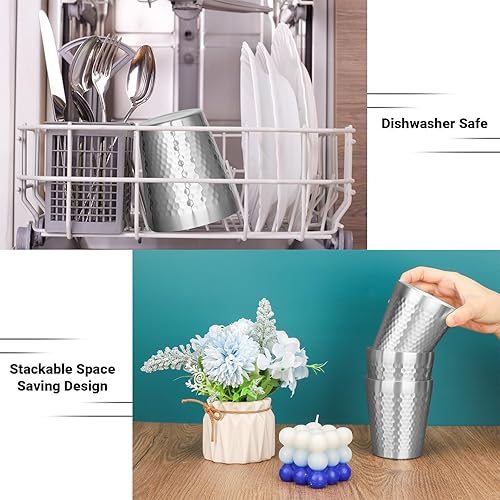 Miniatura 5 de Vasos de acero inoxidable de doble pared, vaso aislado de 10 onzas, paquete de 4 vasos de agua irrompibles apilables con aislamiento al vacío, vasos