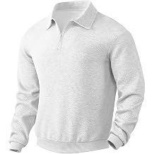 Mens Solid Quarter Zip Polo Sweatshirt Long Sleeve Jacquard Collared Pullover Classic Business Casual Hoodies