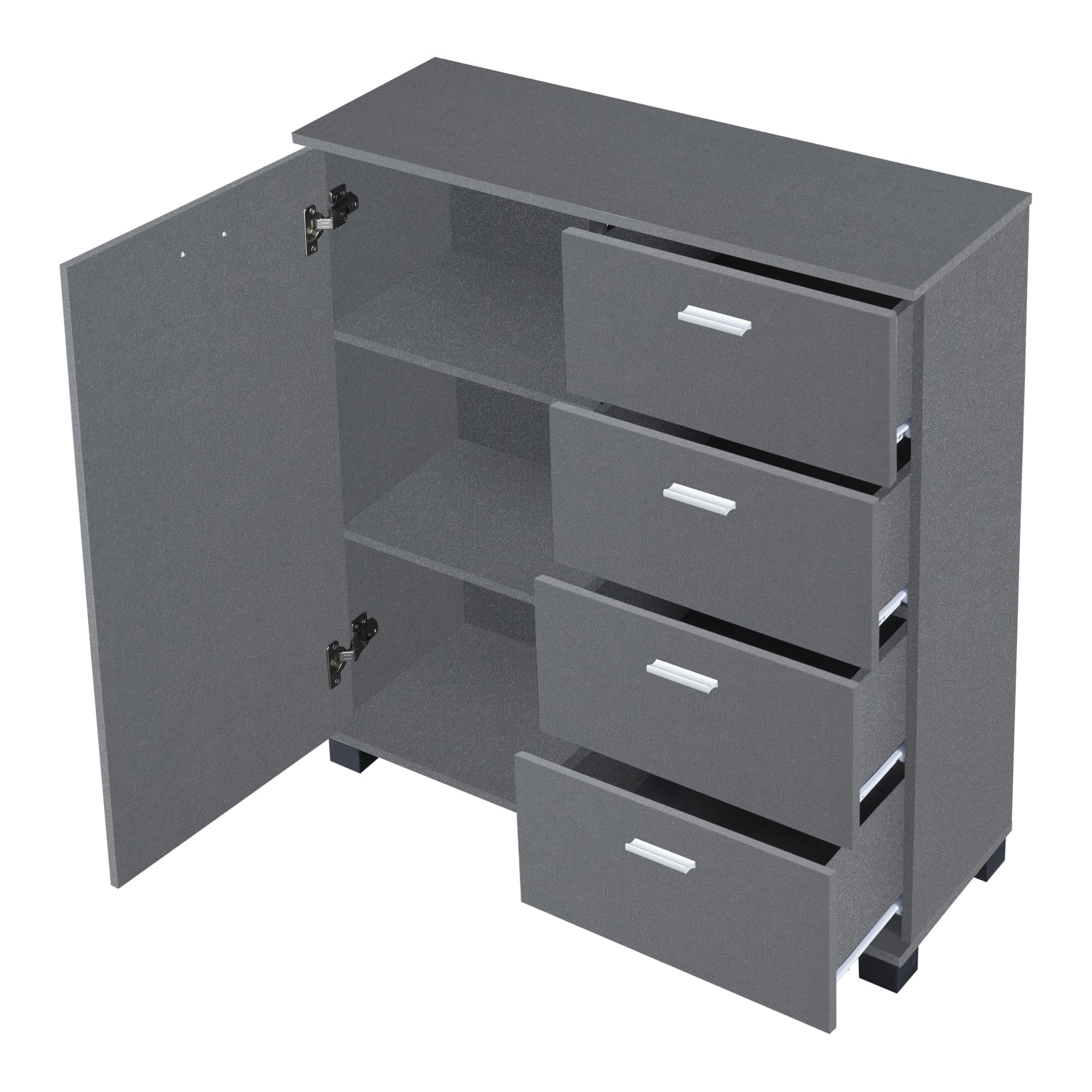 [en.casa] Madia Comò con Cassettiera Armadio Basso con 4 Cassetti e Anta Armadietto Stretto Multiuso Mobile Portascarpe 84 x 80 x 28 cm - Grigio Scuro