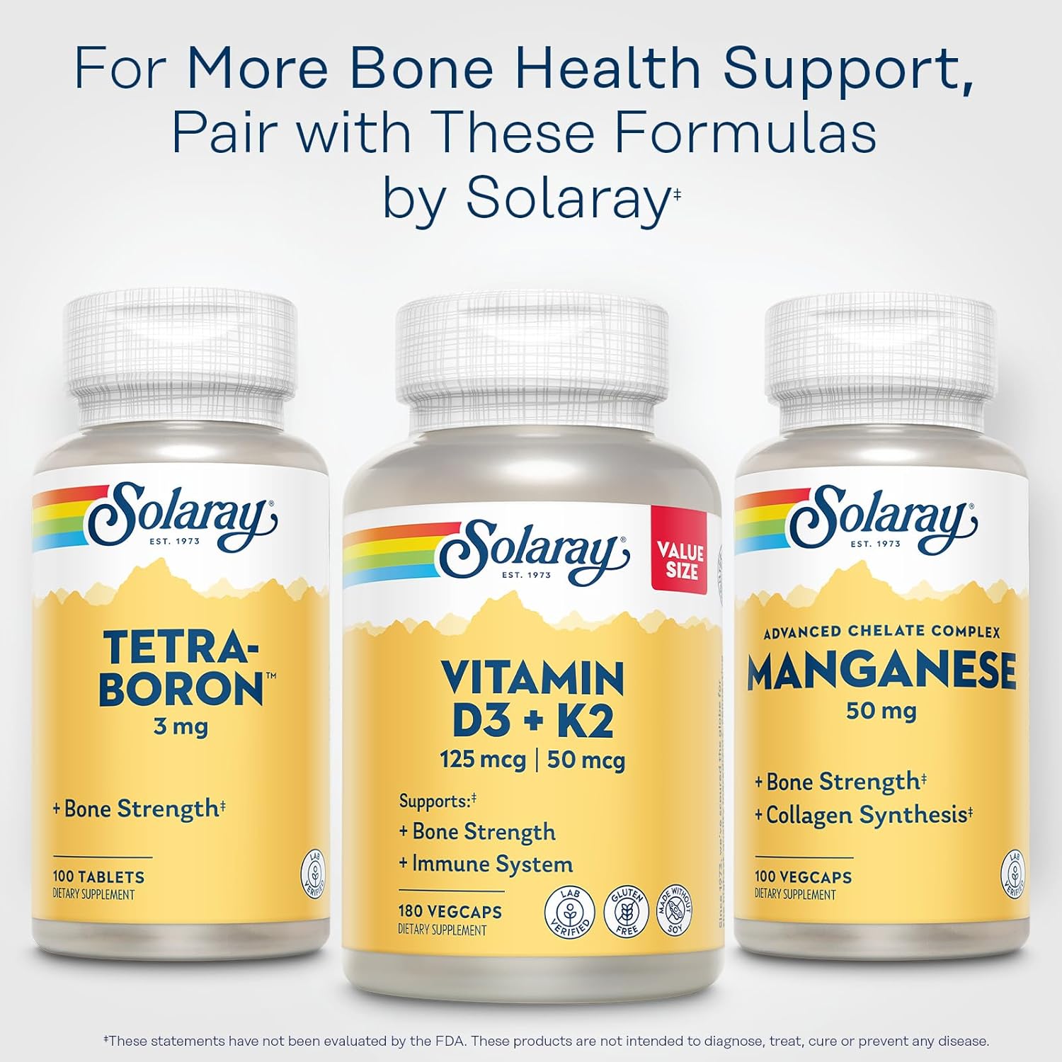 SOLARAY Vitamin D3 K2 - Bone Health and Immune Support Supplement - With 5000 IU Vitamin D as Vit D3 and 50 mcg Vitamin K2 as Menoquinone MK7, Made Without Soy, 60-Day Guarantee, 180 Serv, 180 VegCaps