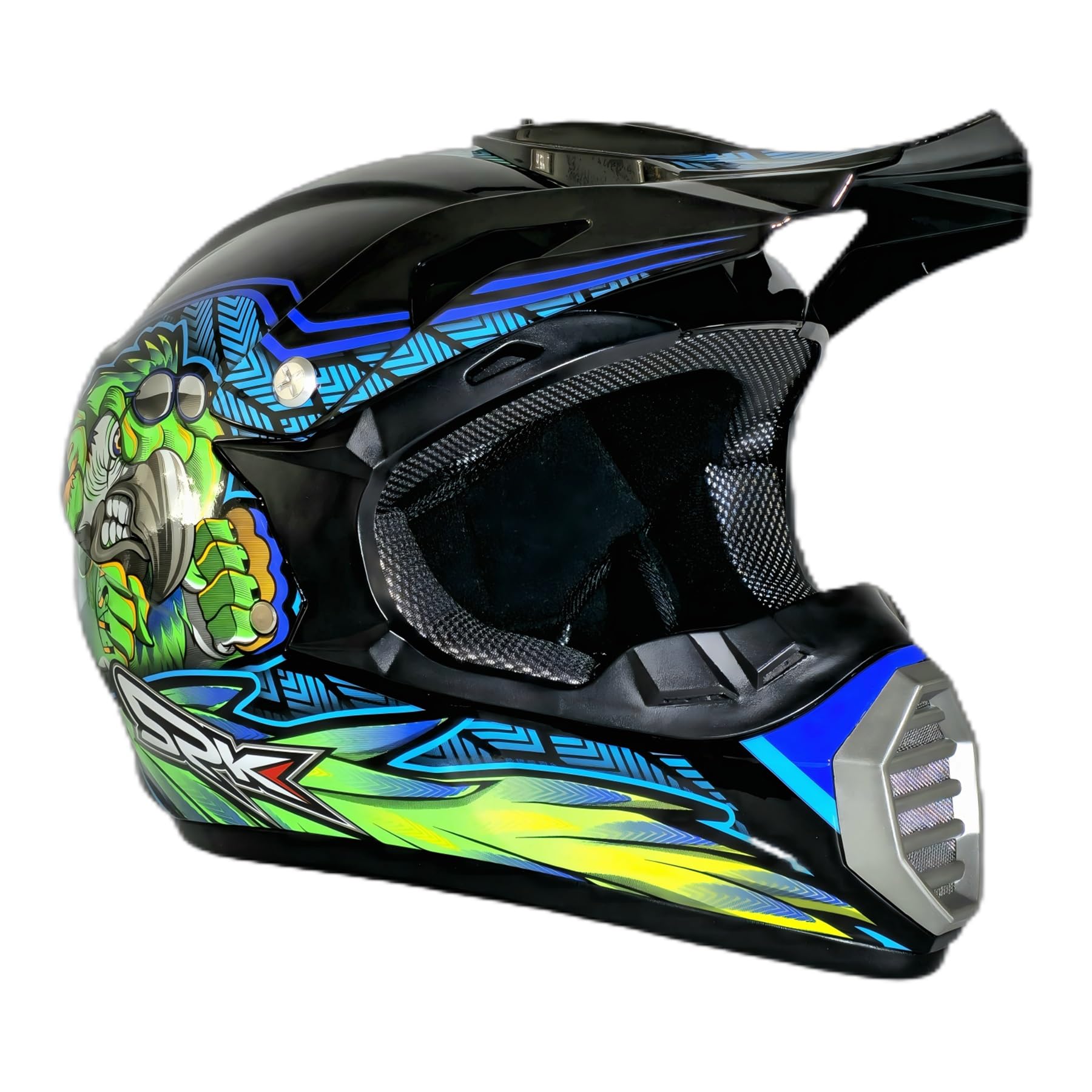 Casco Motocross Set Per Bambini E Adulti, Endurance Race ATV ATV Casco, Casco Di Sicurezza Stereo Traspirante Include Occhiali Guanti Maschera(Blue,XL(58-59CM))