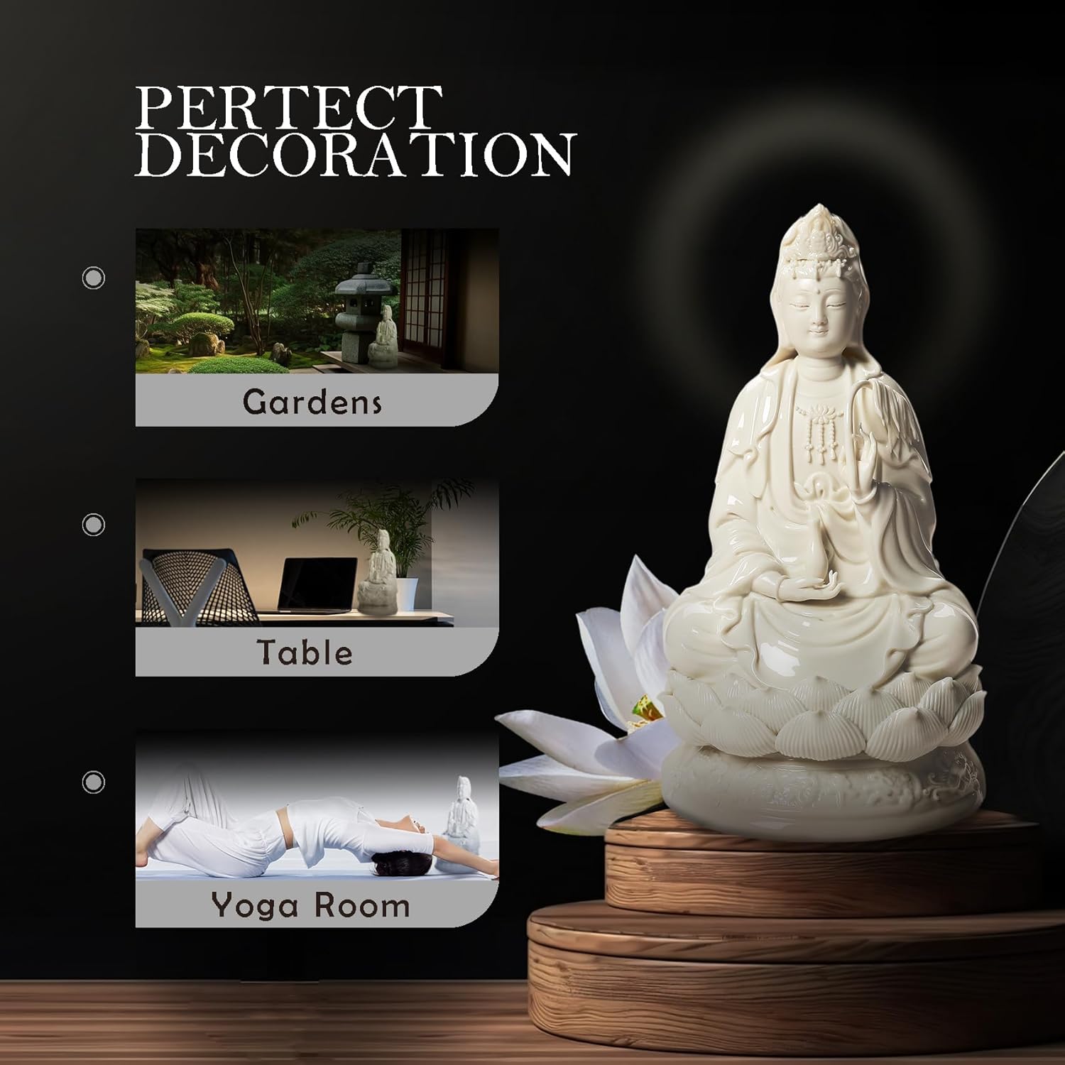 Top Ceramic Guan Yin Statue - Handmade Quan Yin, Kwan Yin, Quan Am, Kuan Yin for Meditation Altar, Female Buddha Statue - Goddess of Mercy and Compassion, Chinese Decor, Chinese Gifts