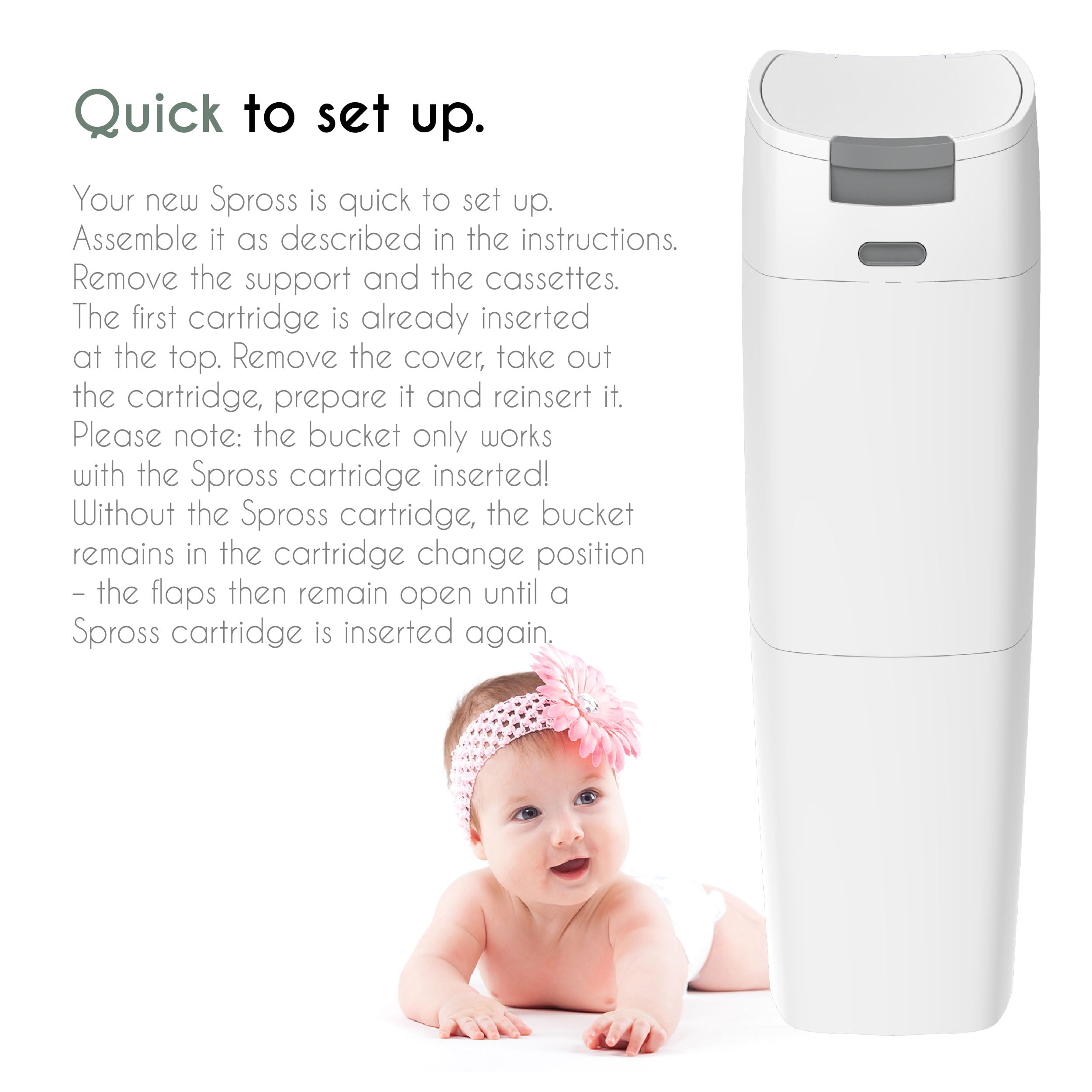 Poubelle à couches Spross® incl. 3 recharges, seau hermétique aux odeurs avec fermeture hygiénique