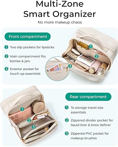 Miniatura 10 de BAGSMART Bolsa de maquillaje de viaje, bolsa de cosméticos, estuche organizador de maquillaje, Rosado, Bolsa cosmética de gran apertura del viaje