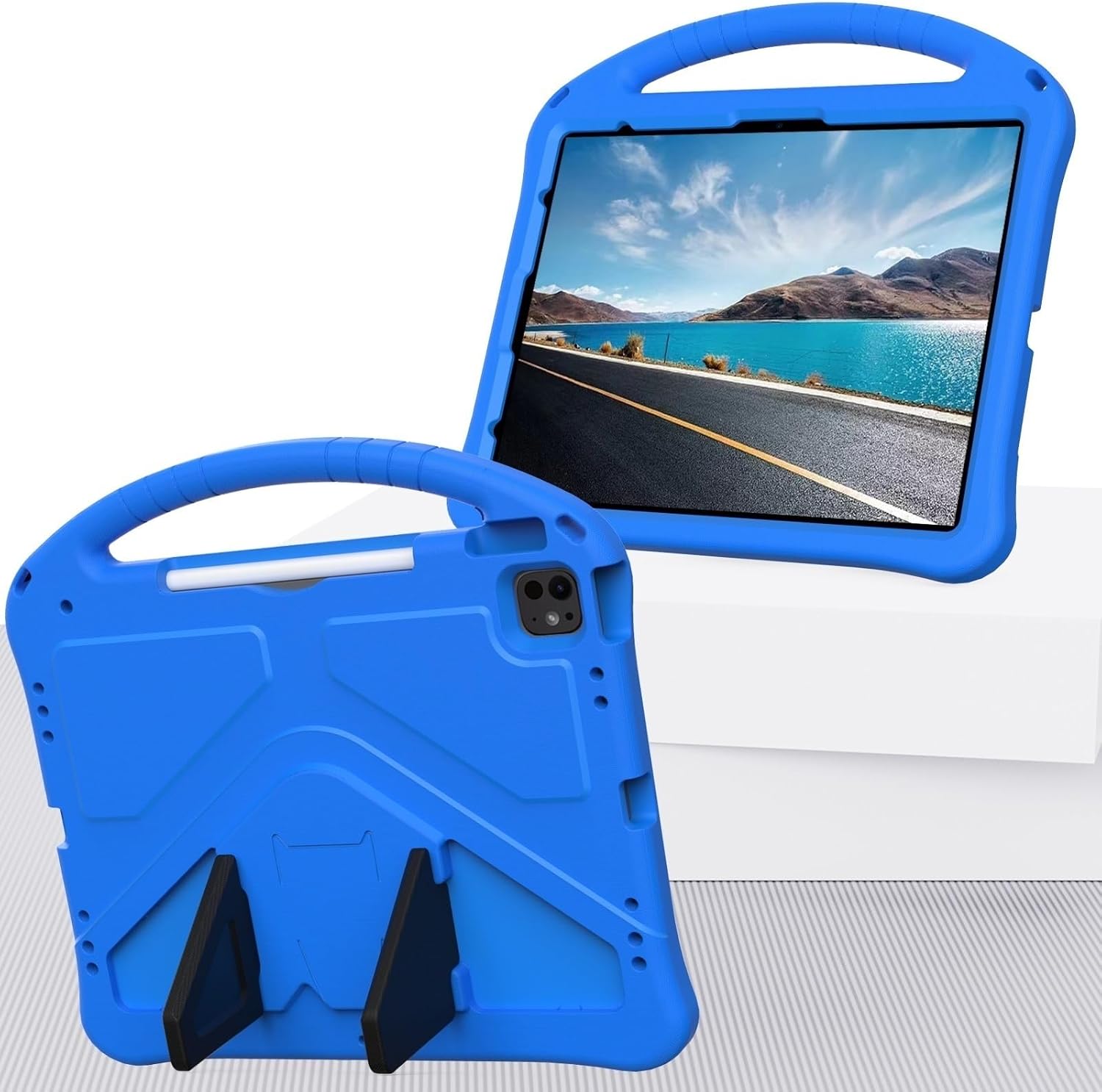 Tablet PC Bags Cases Sleeves Lightweight Shockproof Kids Friendly Cover Compatible with iPad Air 13 Inch M3 2025/Air 13" M2 2024,with Handle Stand Thickned Cornor Impact Protection Tablet Cover+Should
