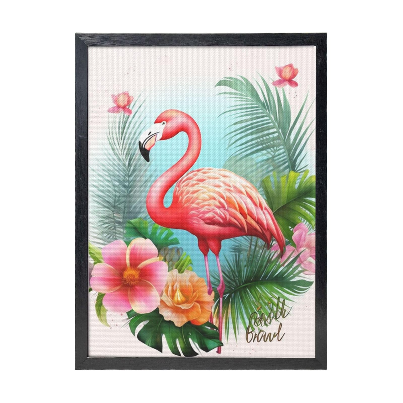Framed Wall Art - Decorative Canvas Painting Tropical Flamingo Pictures Poster Aesthetic Modern Prints Artwork for Bedroom Office Wall Decor Ready To Hang 12x16 in