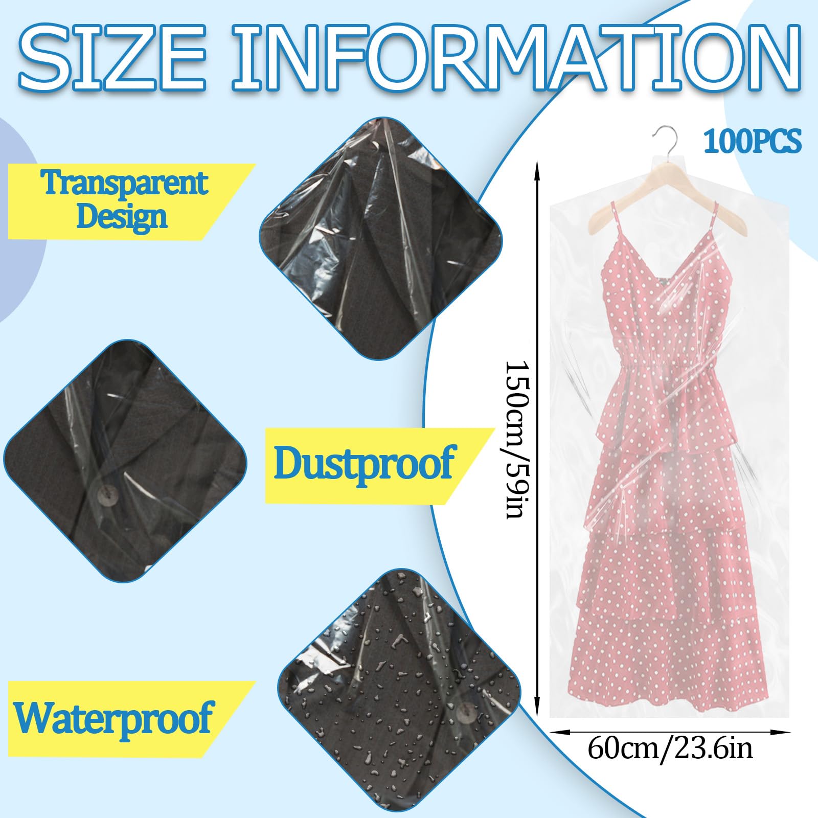 Succwoah 100 Pack Garment Bags for Hanging Clothes 59