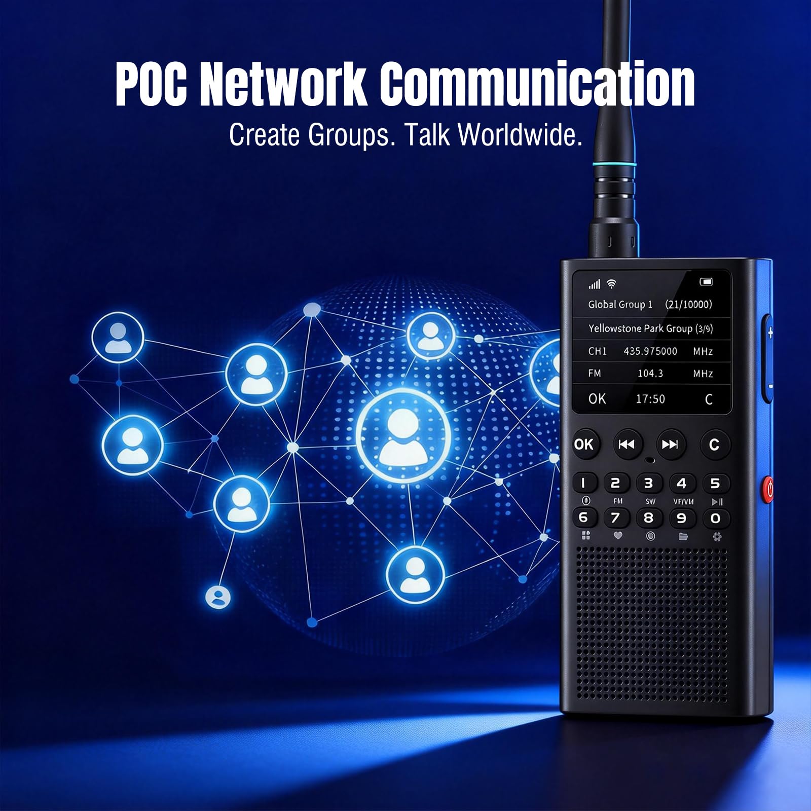 CHOYONG WT2 Sieciowy Walkie Talkie, Radiotelefon Dalekiego Zasięgu z Odbiorem FM/AM/SW, Komunikacja Grupowa POC WiFi/4G, Wyszukiwanie Głosowe GPT, Akumulator 2500mAh, Czarny