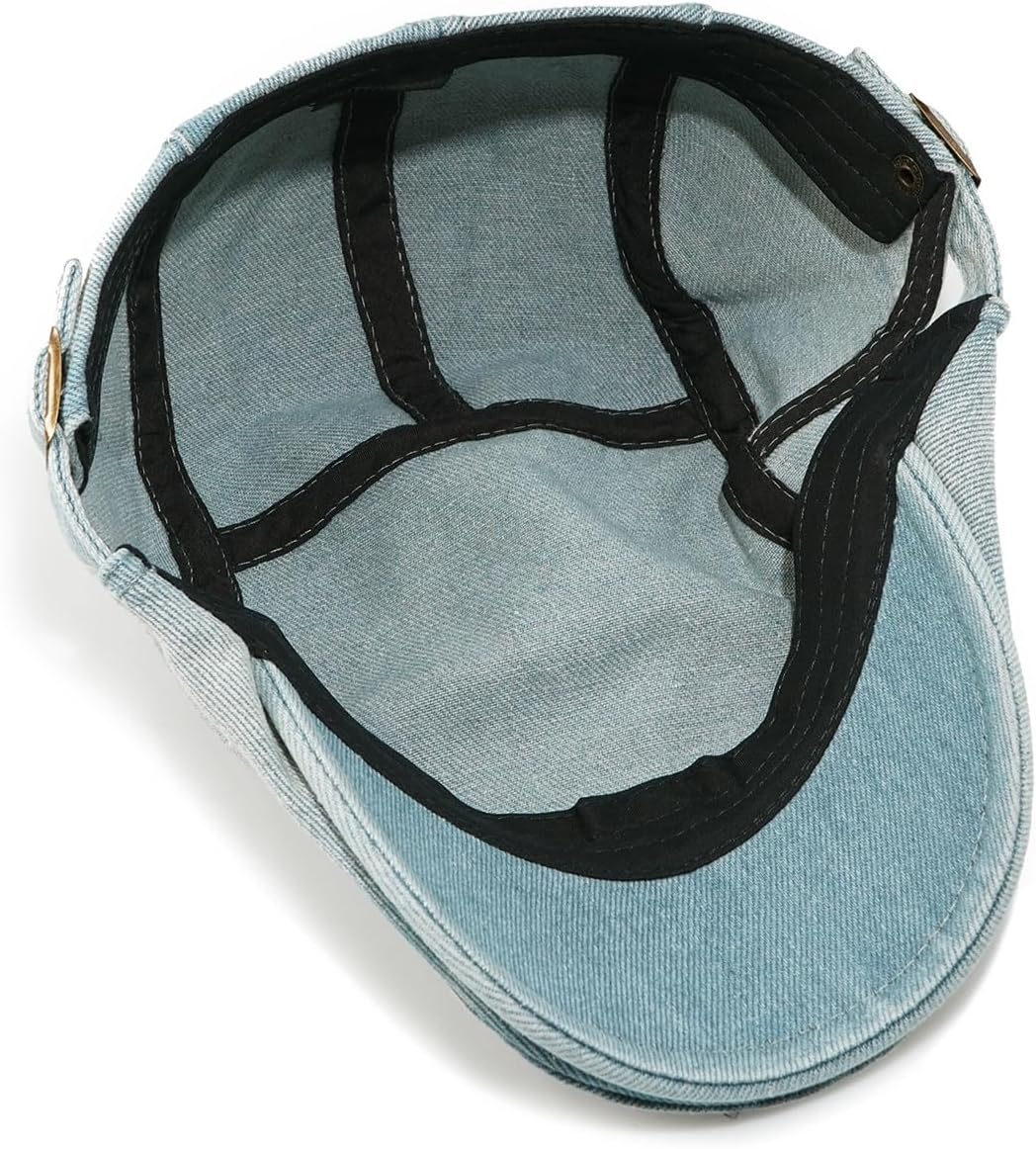 Newsboy Cap for Men Adjustable Flat Ivy Gatsby Cabbie Driving Hat Breathable Denim Cotton Golf Cap - Image 6