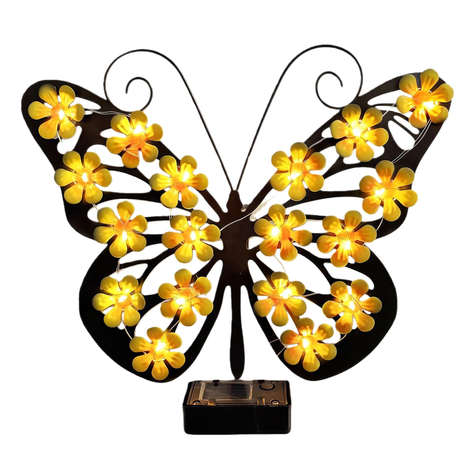 Solar Outdoor Butterflies-Flower Lamp Weather Resist Butterflies Lights Decoration Rust Proof Butterfly Flower Garden Lamps for Garden Patio Porch Yard (Yellow)