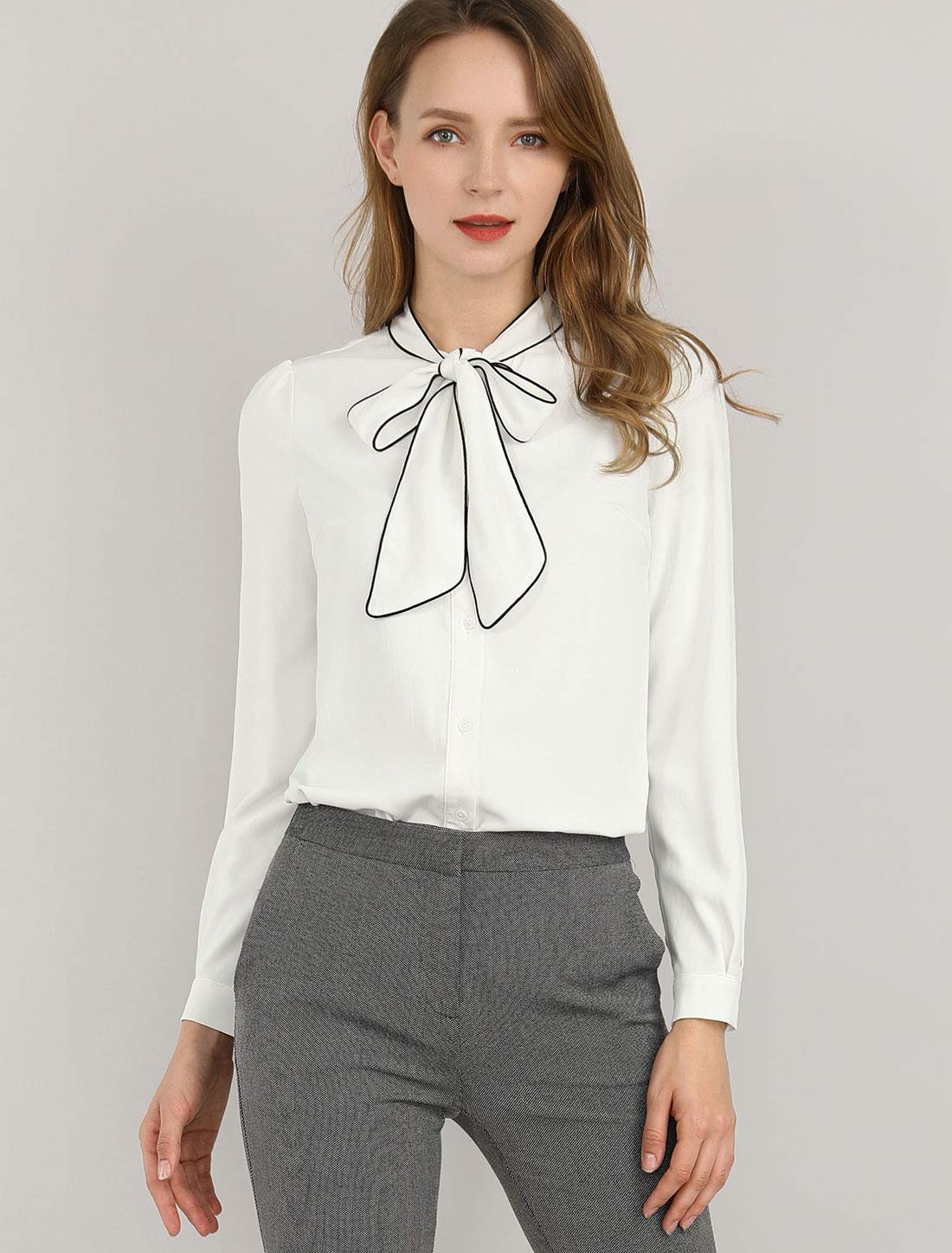 Allegra K Damen Shirt Bluse mit Fliege (1er Pack)