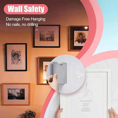 Miniatura 5 de Perchas de metal para marcos de fotos para colgar sin daños, ganchos para colgar fotos que no dañan la pintura de pared, ganchos de pared de dientes