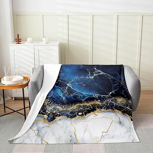 Miniatura 2 de Manta de forro polar de mármol tamaño individual de 60 x 80 pulgadas, manta de franela de líneas geométricas con purpurina dorada, manta de franela