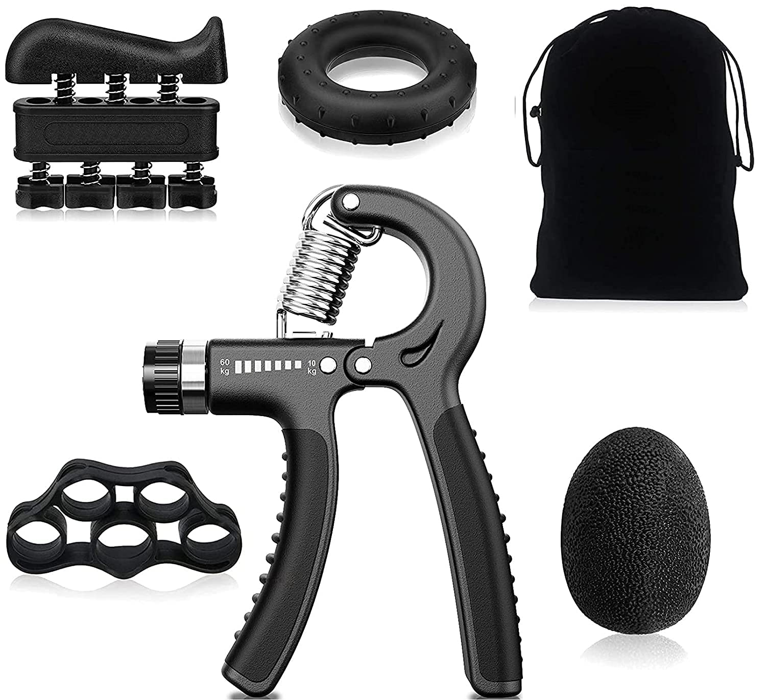 NASULA Adjustable Hand Grip Strengthener Trainer Kit Pack of 5, Hand Gripper (11-132lbs), Resistance Finger Exerciser, Grip Ring, Finger Stretcher & Hand Therapy Ball for Athletes (B098T3T37V) Amazon Price History, Amazon Price Tracker
