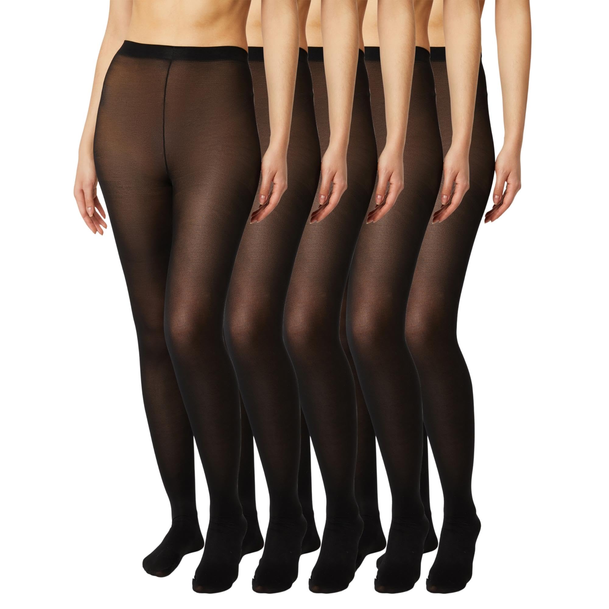 FM London 5-Pack Tights for Women - Comfortable Women's with L, Black