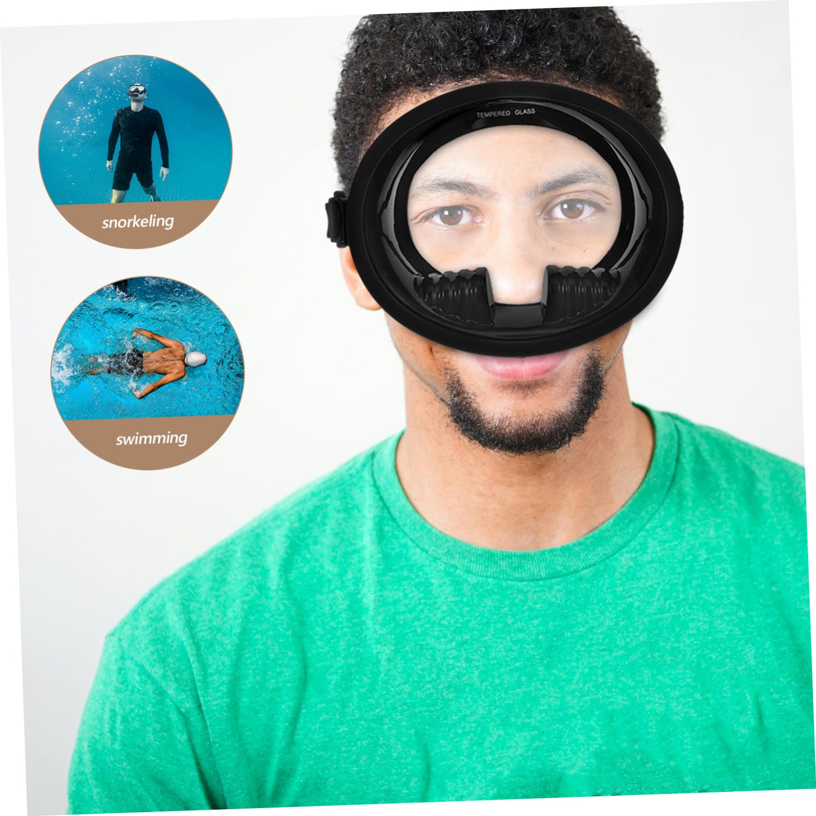 Maschera da Immersione Panoramica Anti-fog in Silicone 1 Pz | Lente in Vetro Temperato, Nero, per Nuoto e Snorkeling, Chiusura a Tenuta Contro le Infiltrazioni