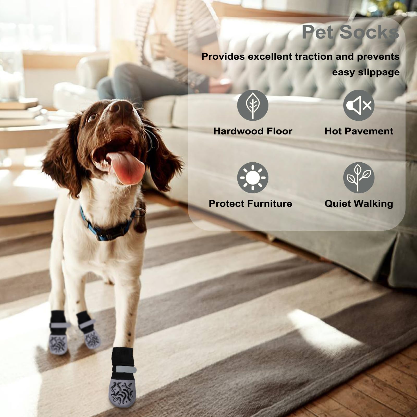 Muecleao Dog Socks Paws Stop Licking, 2 works Non-Slip Grip Socks with Reflective Straps - Image 4