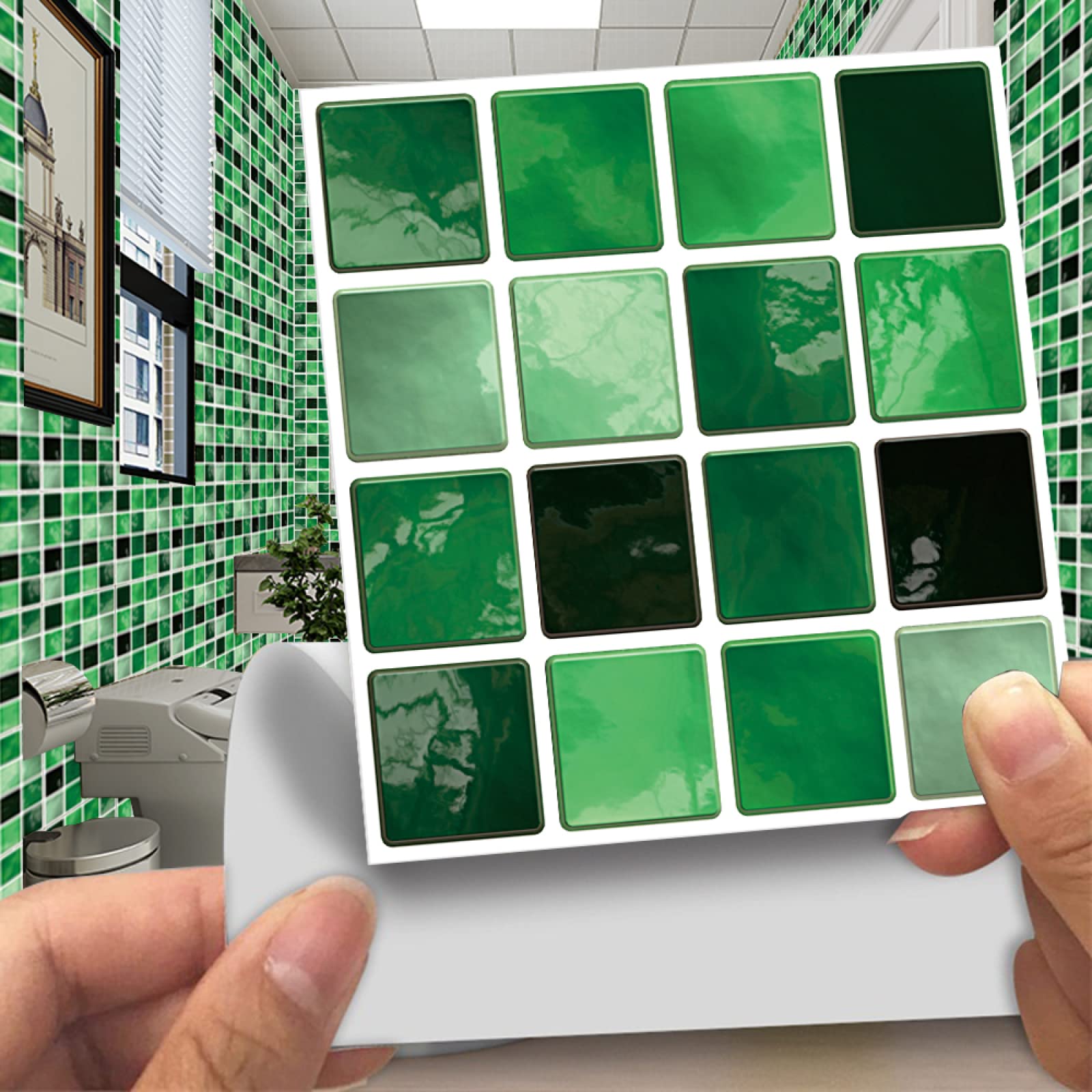 LMYSXAOZ Tile Stickers Mosaic Emerald Green Peel and Stick Wallpaper Self Adhesive Wall Tiles Home Decoration DIY on for Kitchen Bathroom Stairs 10 Pcs(20x20cm)