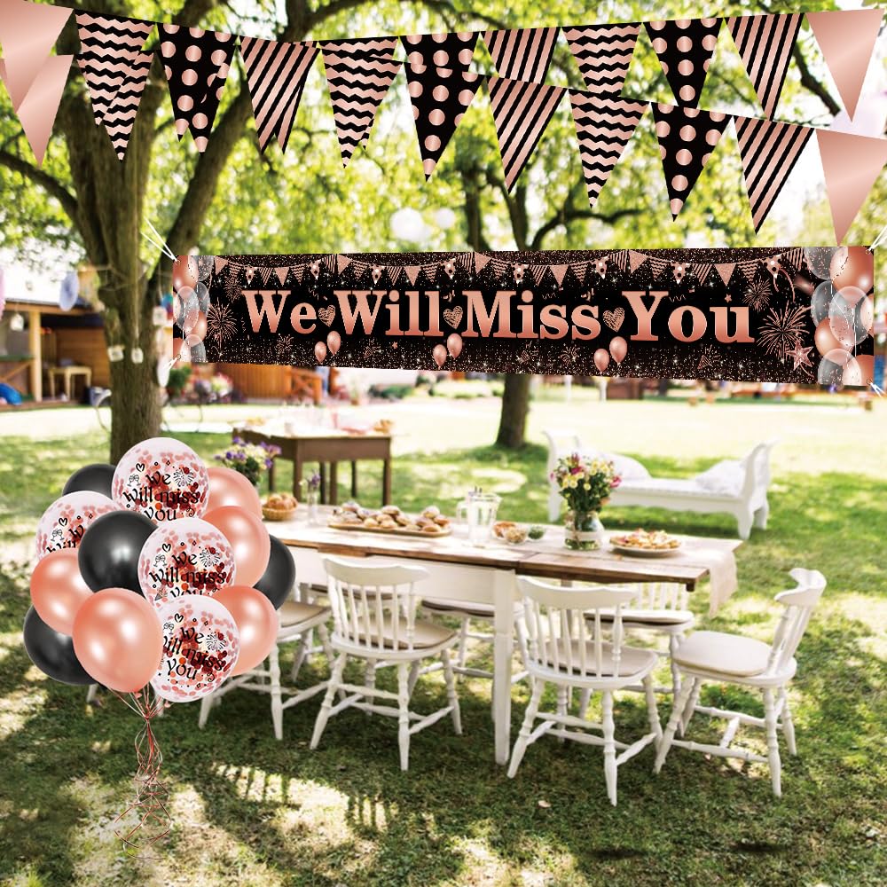 Insieme della Banner Pensione, Good Luck We Will Miss You Banner Glitterato Design Forma Cuore d'Addio Appeso Decorazioni Dorate per la Festa di Partenza per la Laurea, la Pensione