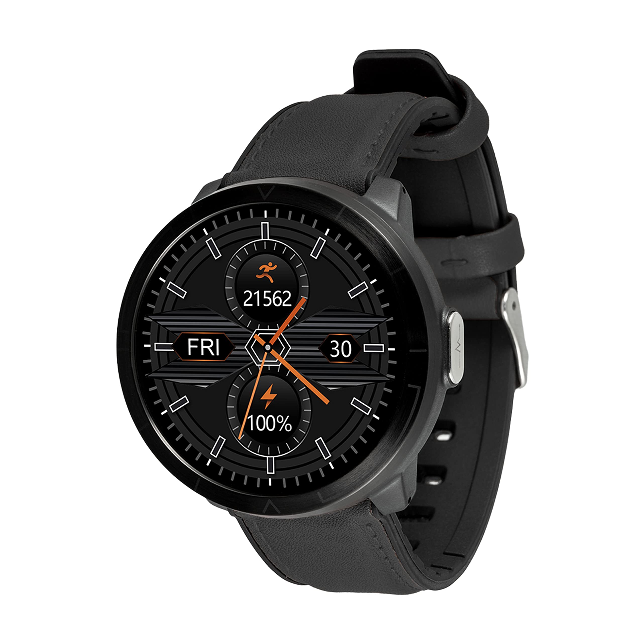Watchmark WM18, Smartwatch Skórzany, M, Czarny