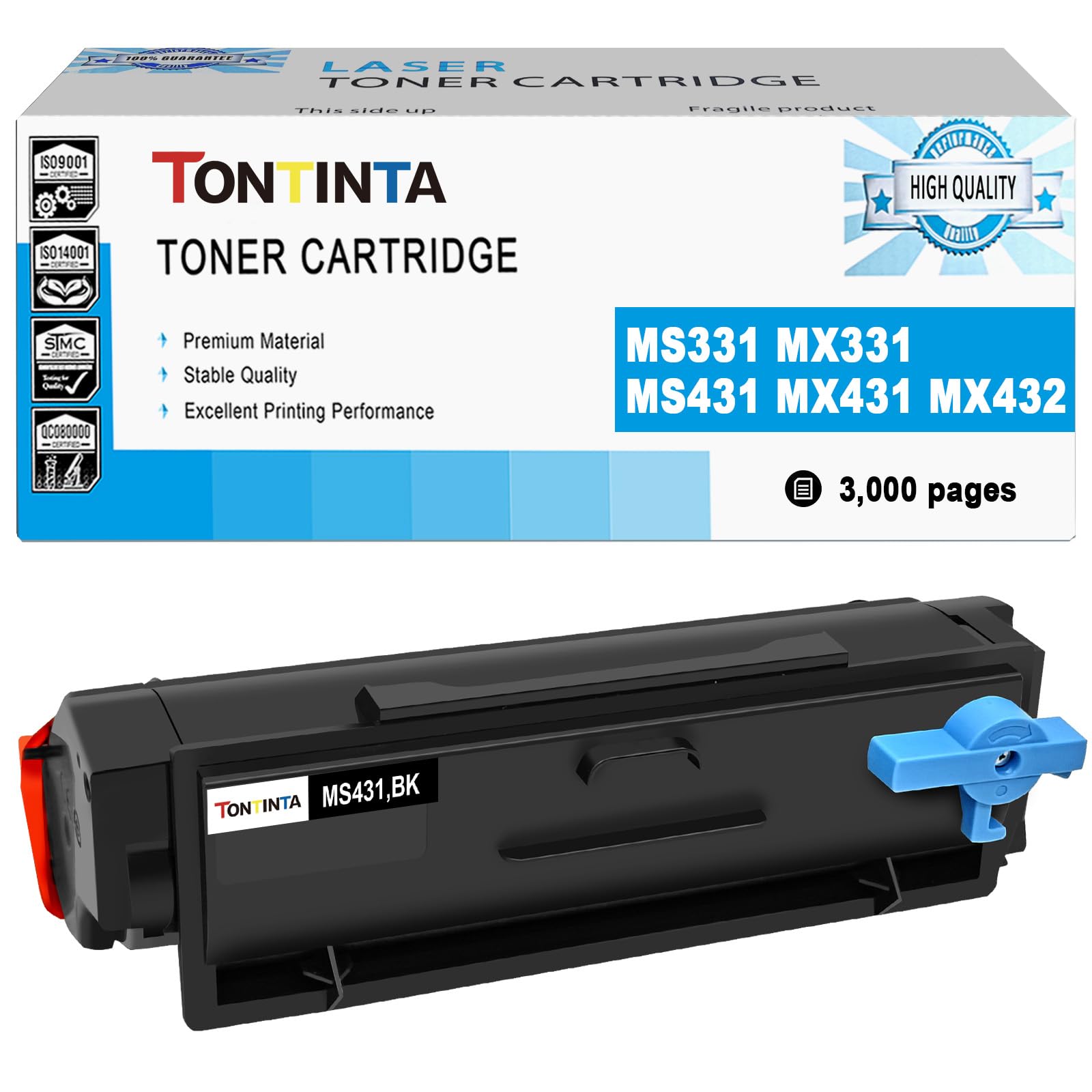 55B2000 Cartuccia Toner Rigenerata MS331 MX331 MS431 MX431 MX432 Capacità Standard 3000 Pagine Nero per LEXMARK MS331dn MX331adn MS431dn MS431dw MX431adn MX431adw MX432adwe Stampante