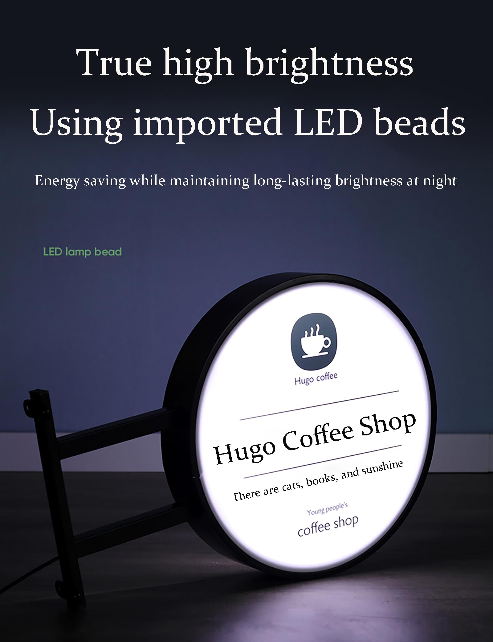 2024 Caja De Luz LED Redonda, Letrero Abierto para Exteriores De Doble Cara, Letrero LED Personalizado, Cartelera Iluminada a Prueba De Agua para Publicidad Minorista (Negro)