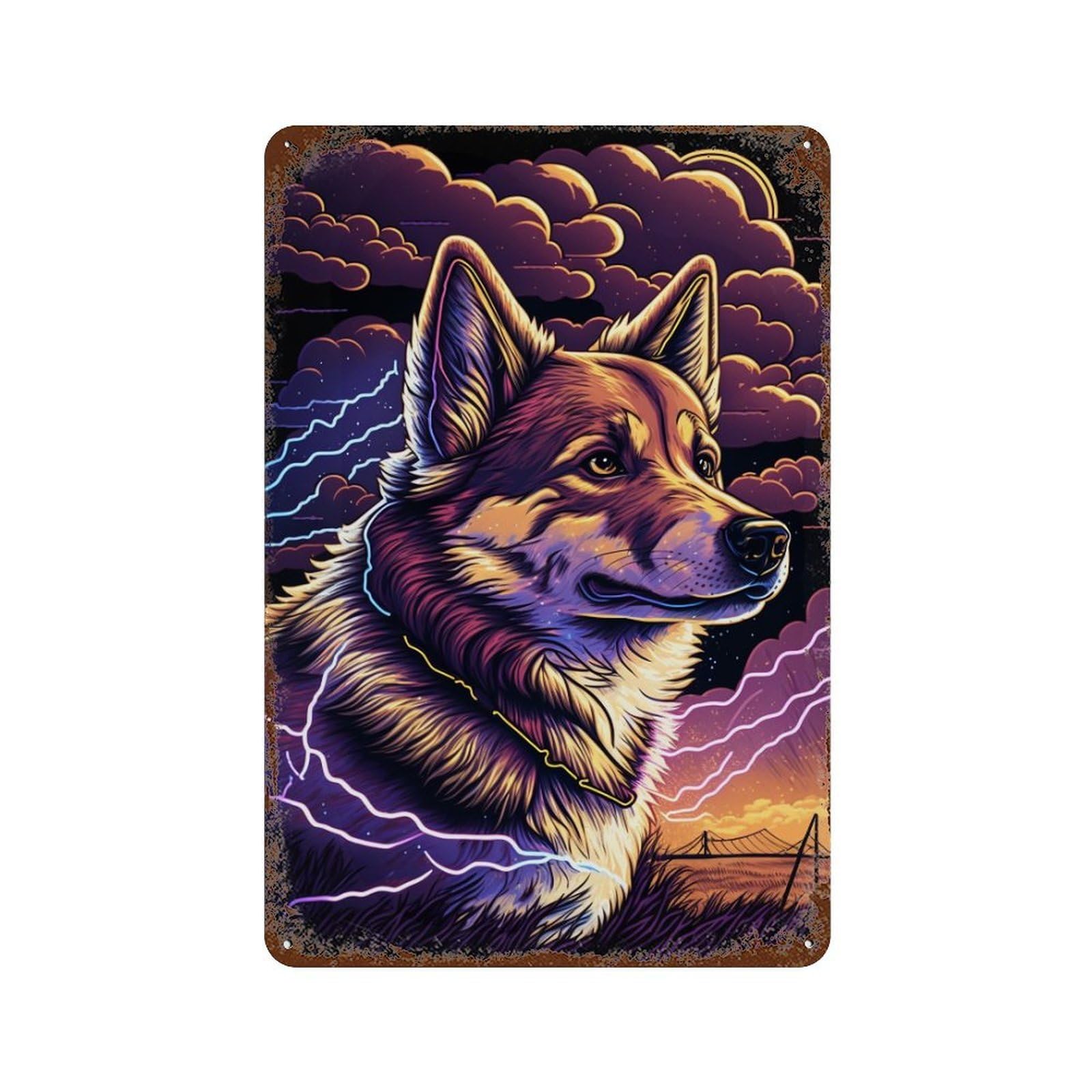 Thundering Wolf Digital Art Rust Effect Tin Sign 11.8"x7.9", Farmhouse Wall Decor for Bistro, Counter And Cafe Decor
