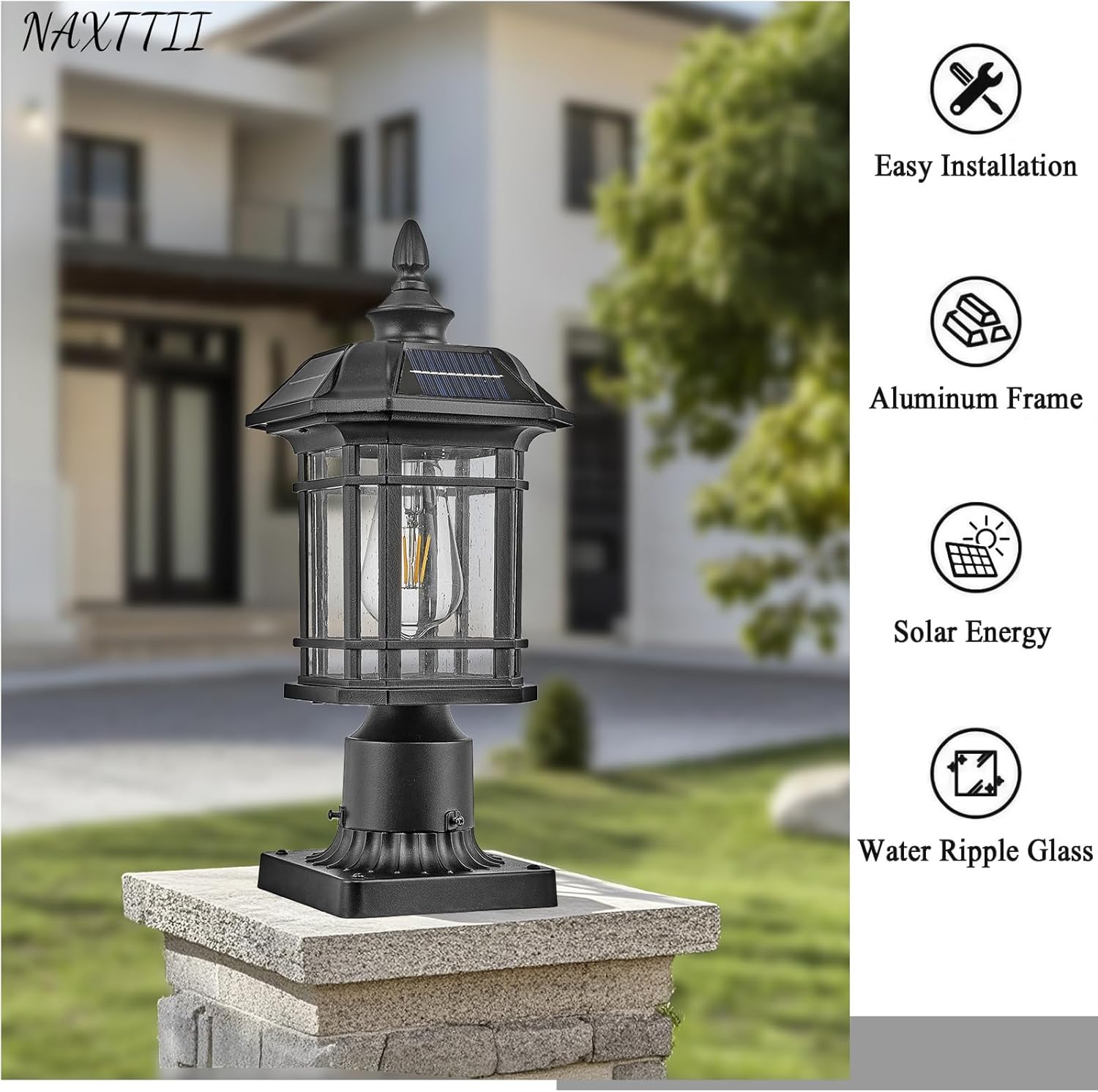 Solar Pole Lights Aluminum 15.1 Inch Solar Lamp Post Lights Outdoor Post Lights Hard Wired Waterproof E26 Socket Black Finish Include Remote Control and LED Bulb