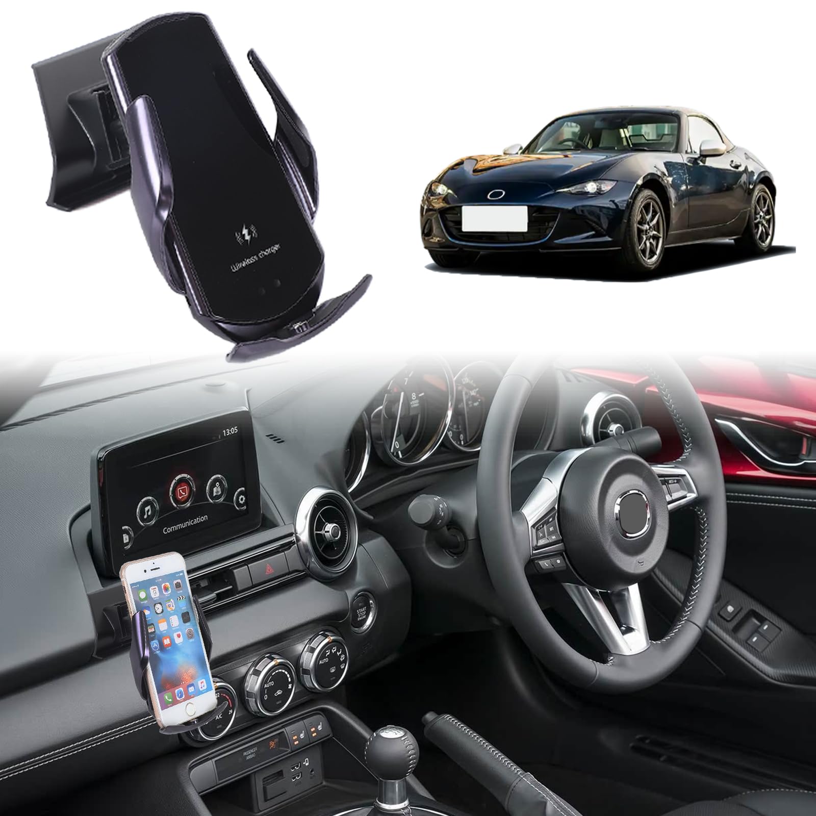 METYOUCAR Soporte de teléfono de coche para Mazda MX-5 ND 2016-2024, rejilla de ventilación central, lado izquierdo, giratorio, soporte fijo para teléfono móvil para coche, apto para iPhone, Android