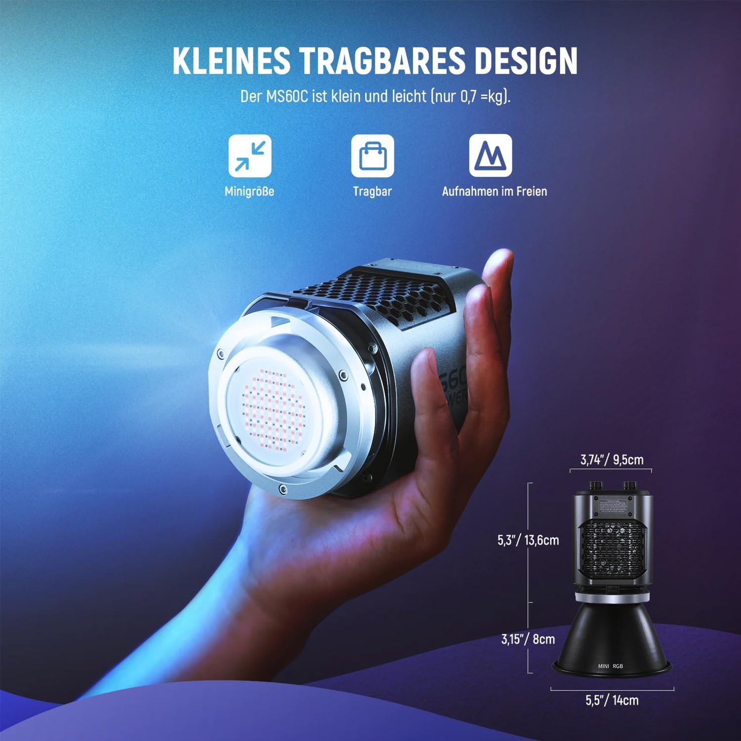 Neewer MS60C światło ciągłe LED do fotografii wideo RGB 65 W ze statywem keepdrum i przegubem kulowym