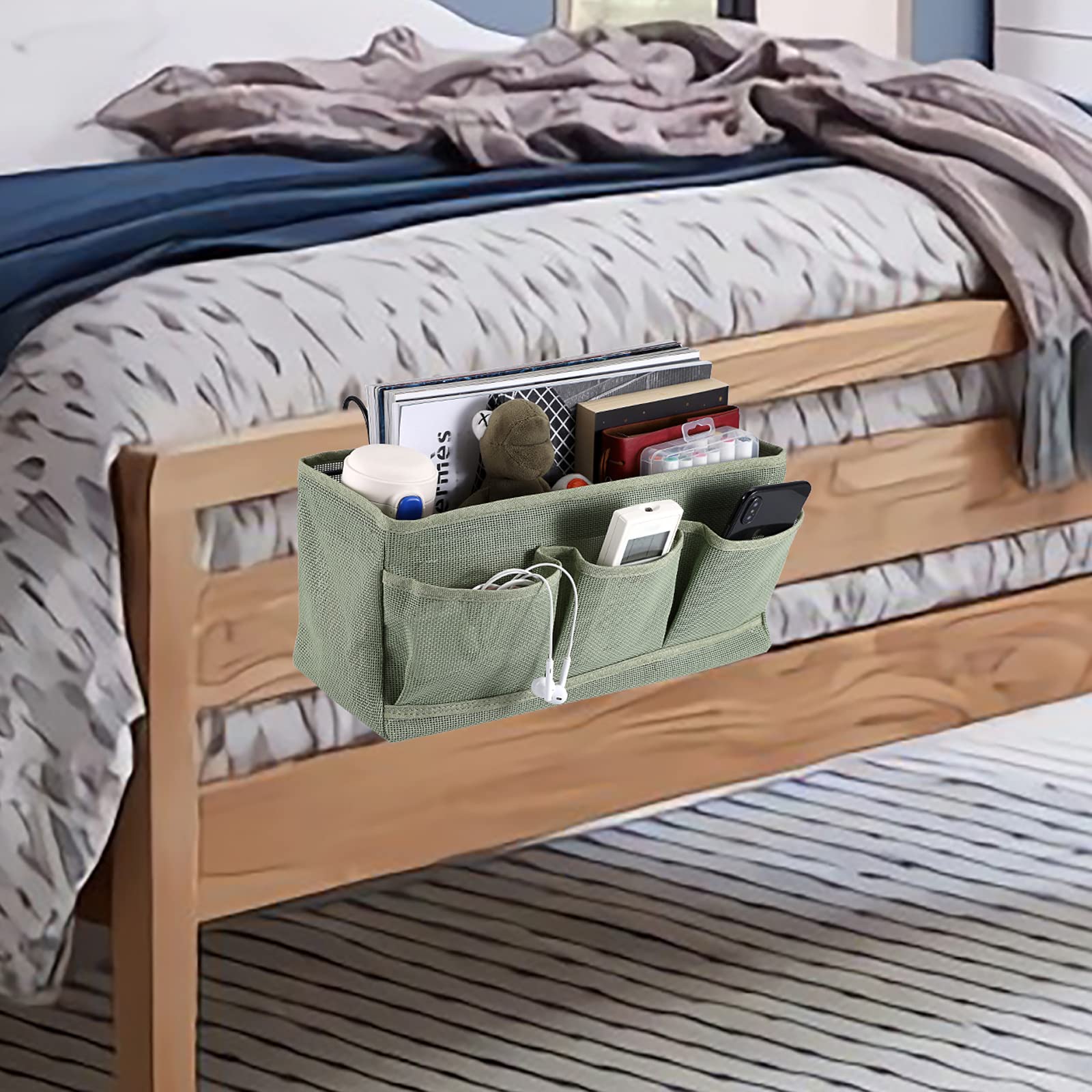 IGNPION Caddy de rangement en filet à suspendre au chevet, poches pour lit, paniers pour dortoir, organisateur de lit, sac de rangement polyvalent à suspendre pour la maison, le bureau, l’école, le