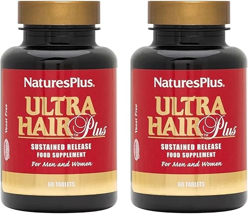 NaturesPlus Ultra Hair Plus - 60 tabletas, paquete de 2 - Fórmula de liberación sostenida para hombres y mujeres - Sin gluten - 60 porciones en total