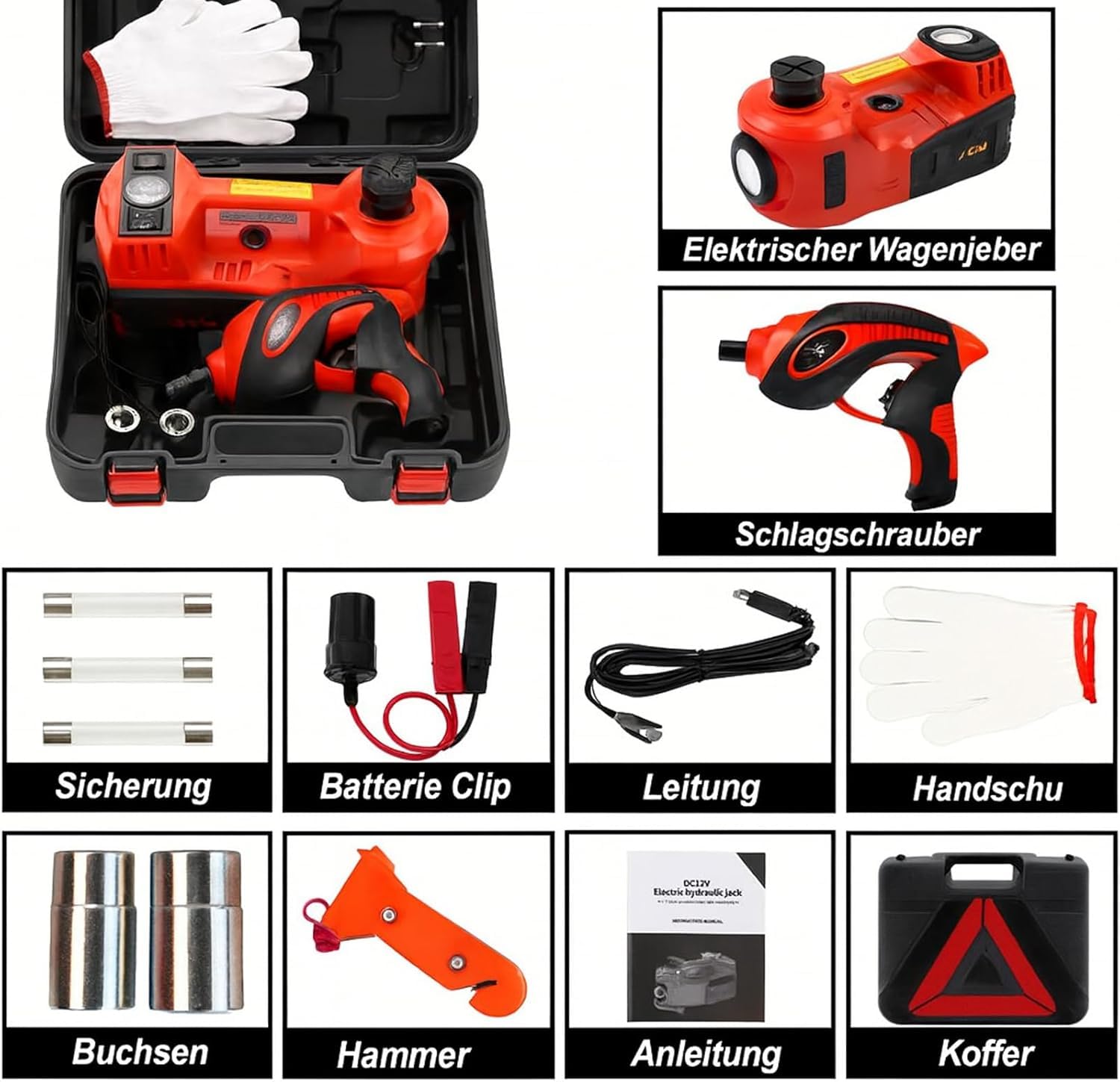 ROGTZ Gato hidráulico eléctrico 5 en 1 con bomba de aire y llave de impacto para coche, camión, remolque, cambio de neumáticos y reparación